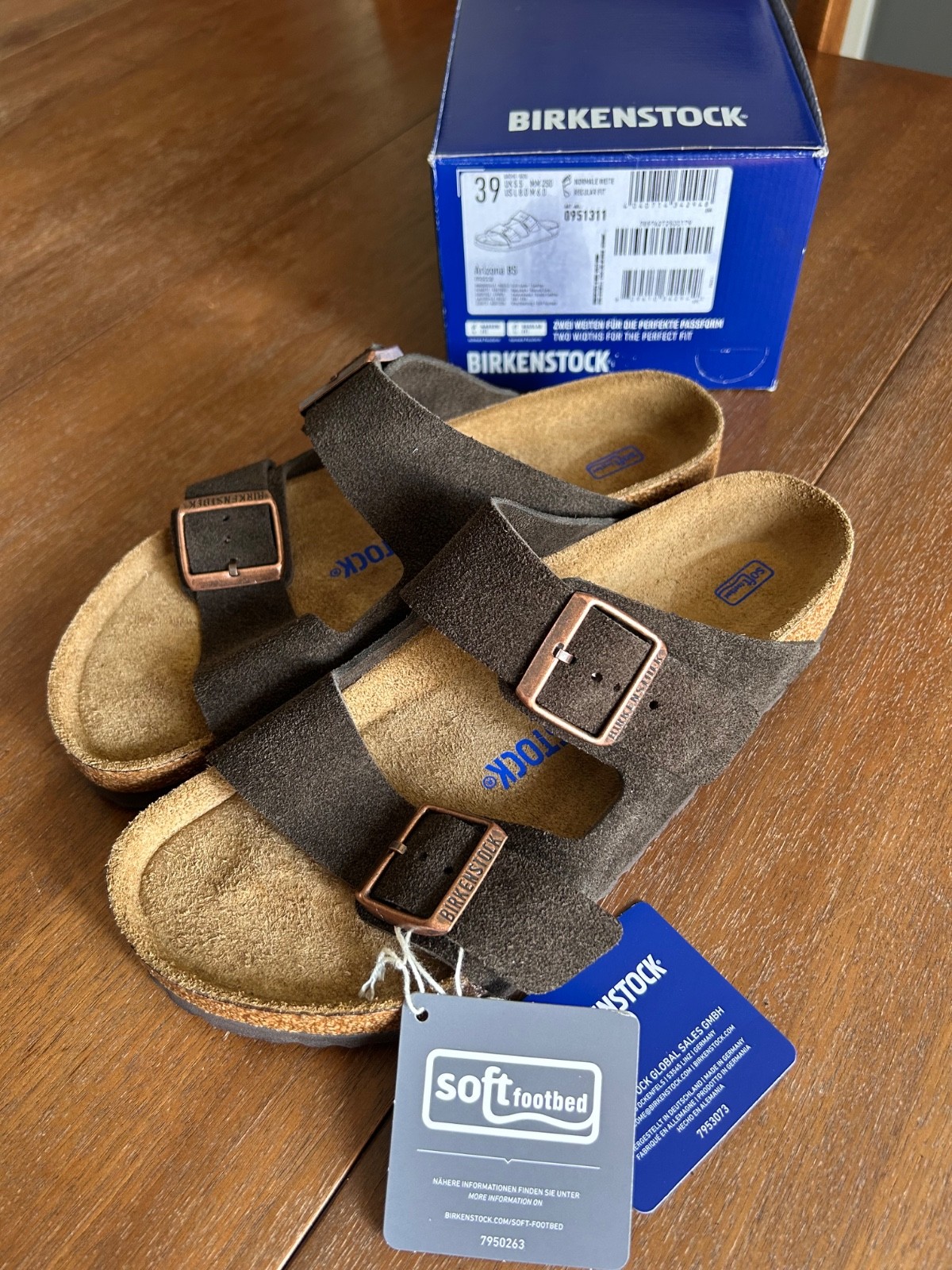 Birkenstock Arizona Soft Footbed Suede Leather – Size 8/39 – Mocha – New in Box