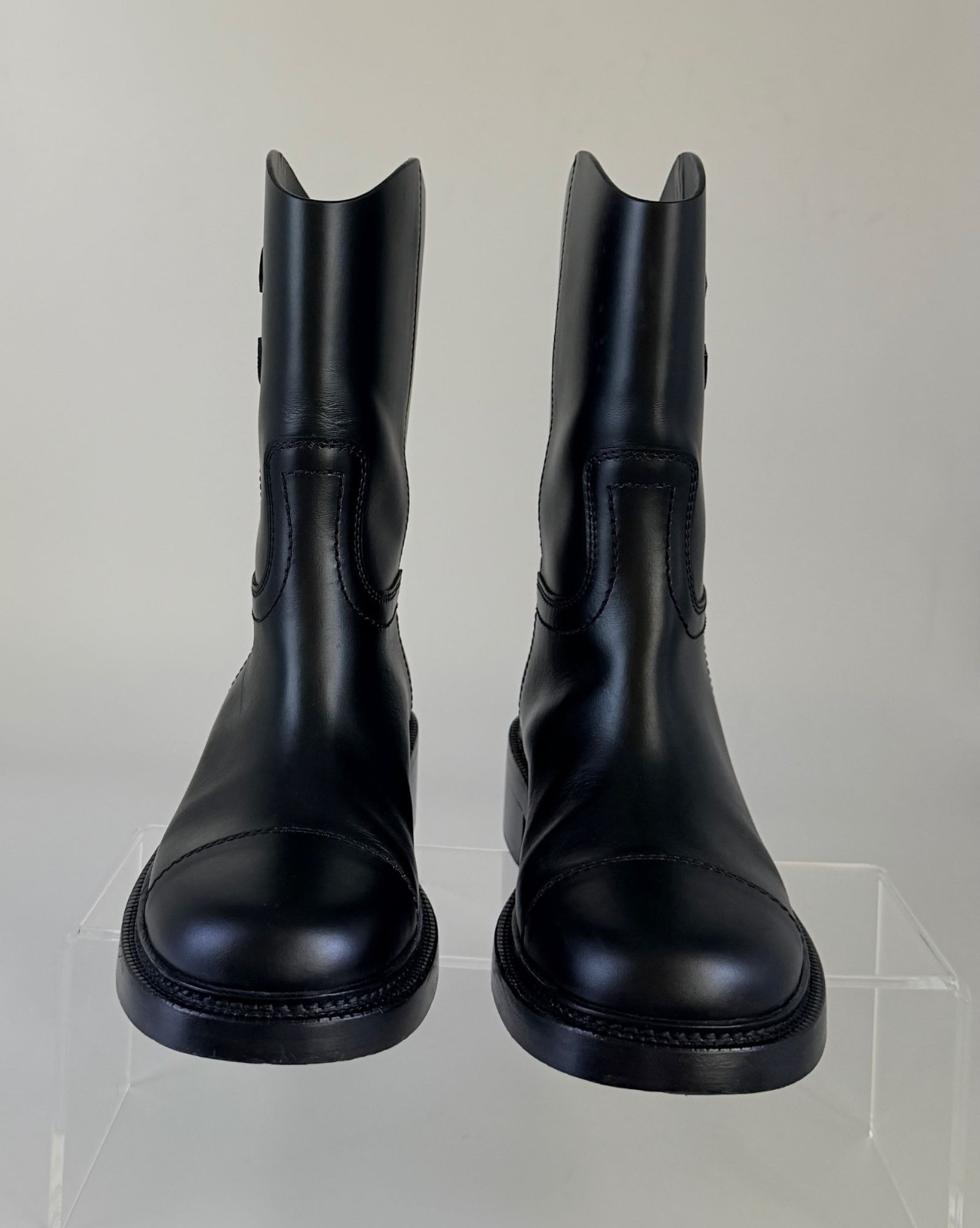 Chanel Black Leather Moto Boots Size 39 EU SKU G46589 Worn Once Indoors Pristine