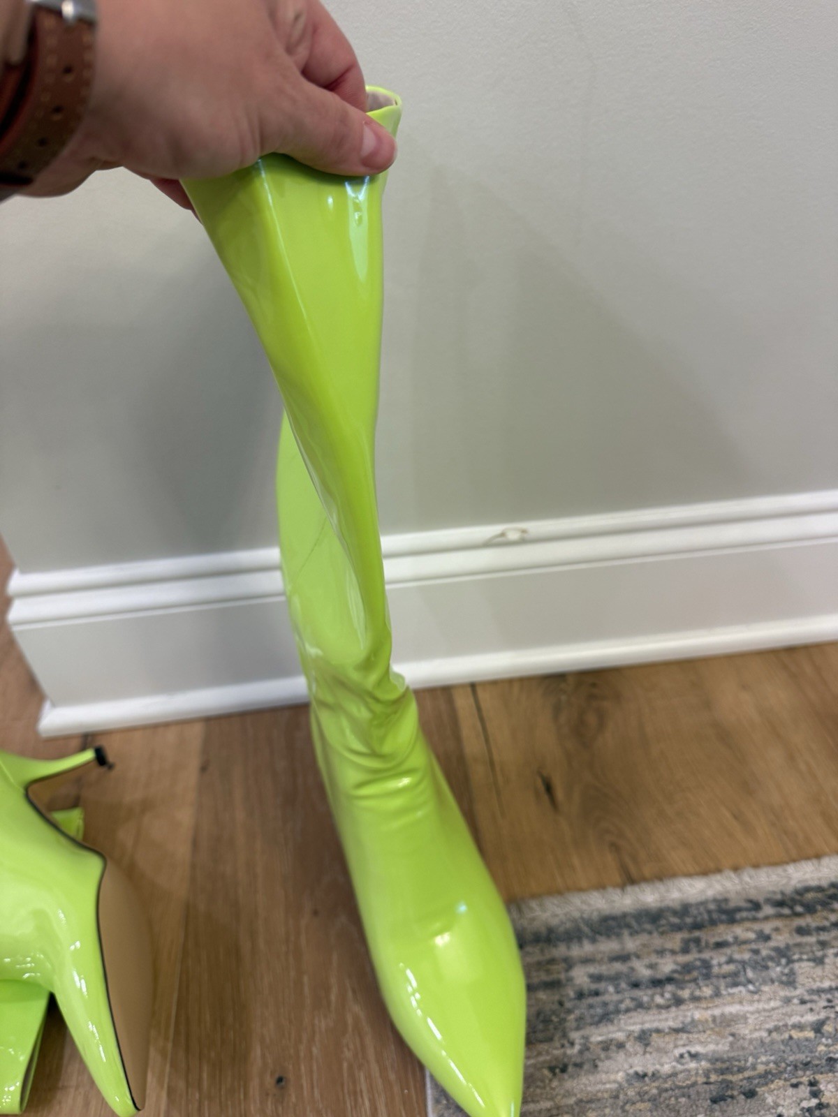 Knee High Boots for Women Stiletto Heel Pointed Toe Patent Pull on 2.6 Inch
