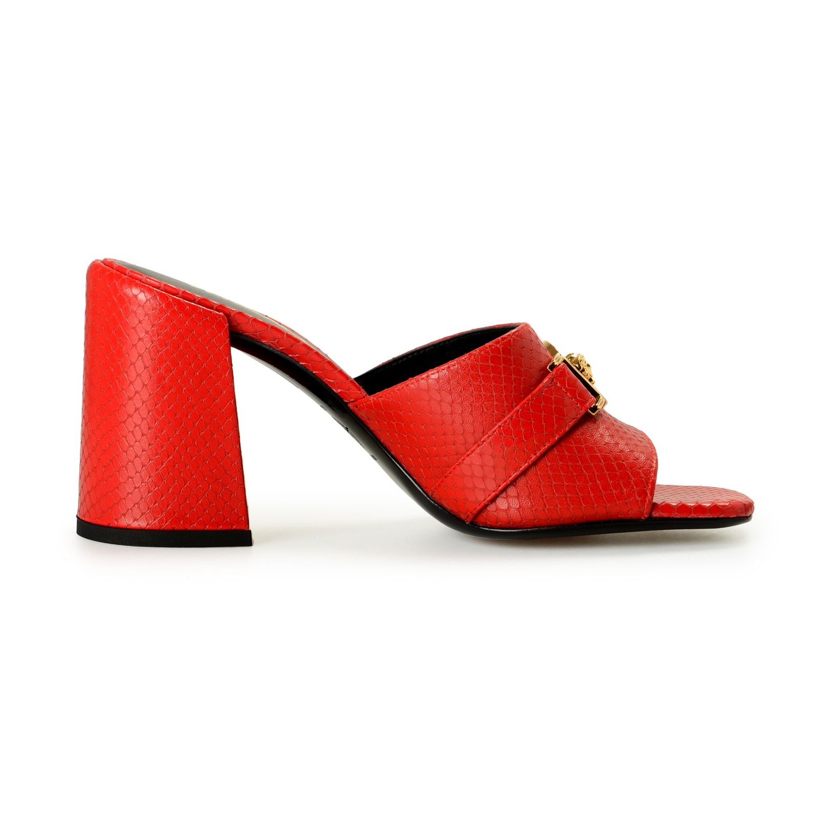 Versace Women’s Red 100% Leather Gold Medusa Mules Sandals Shoes US 8 IT 38