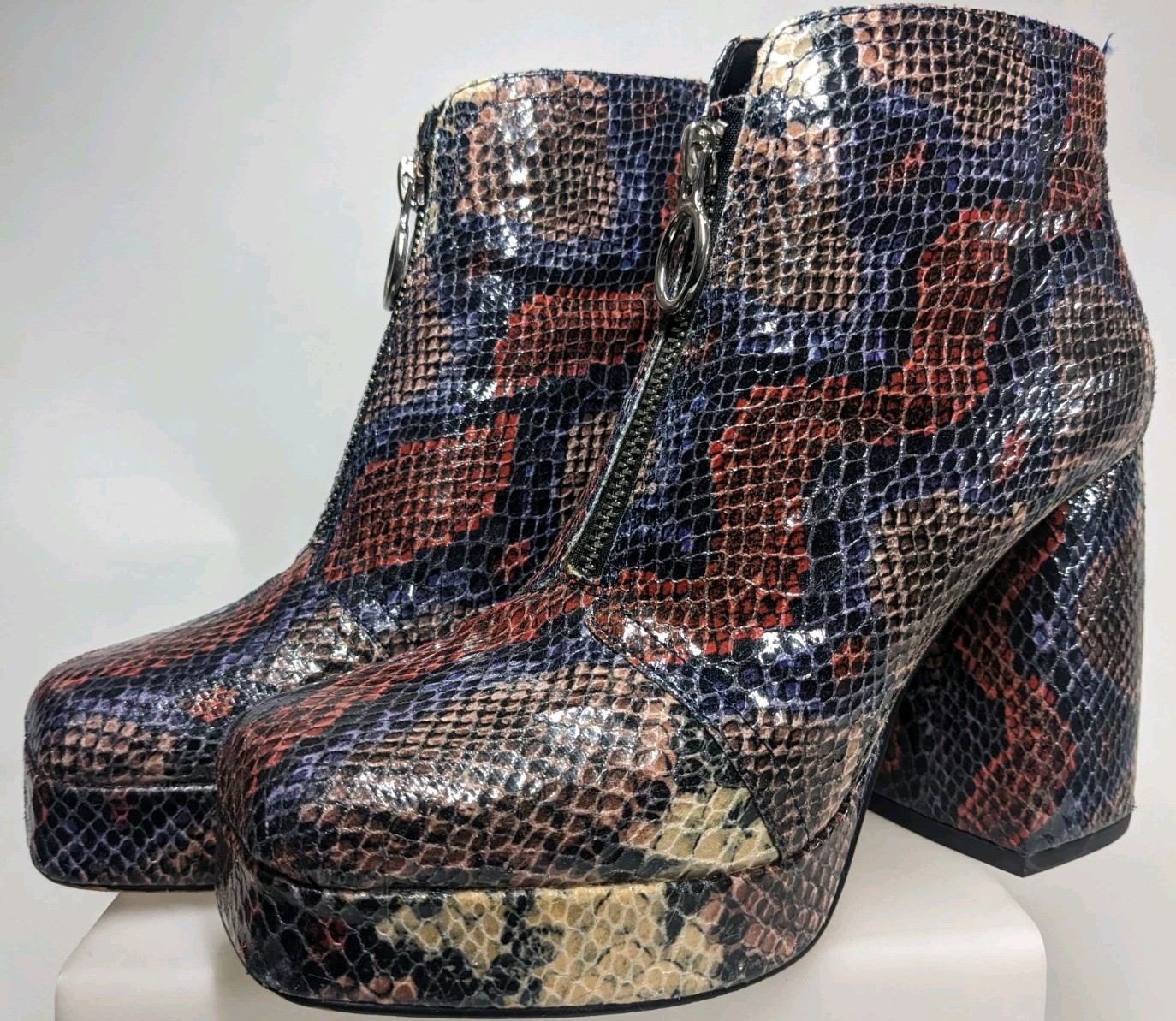 Katy Perry The Uplift Bootie Snake Print Front Zip Platform Block Heel Boots 7M