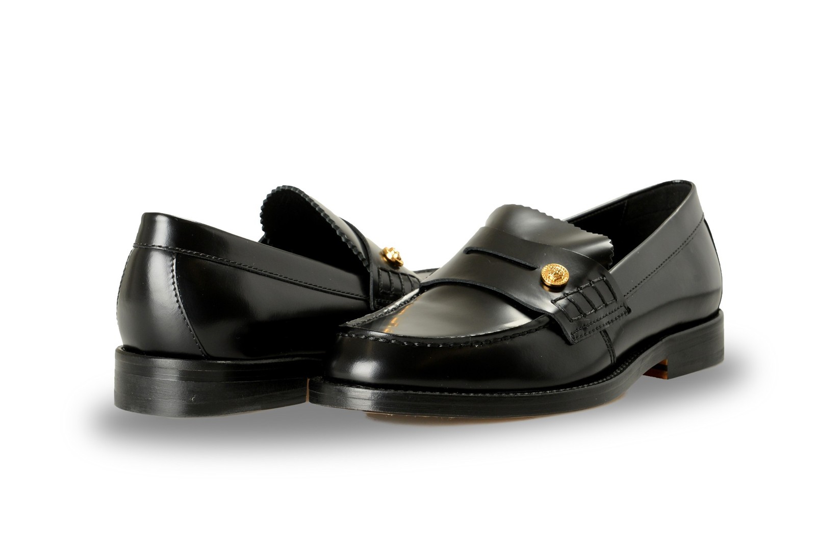 Versace Women’s Black 100% Polished Leather College Loafers Shoes US 6 IT 36