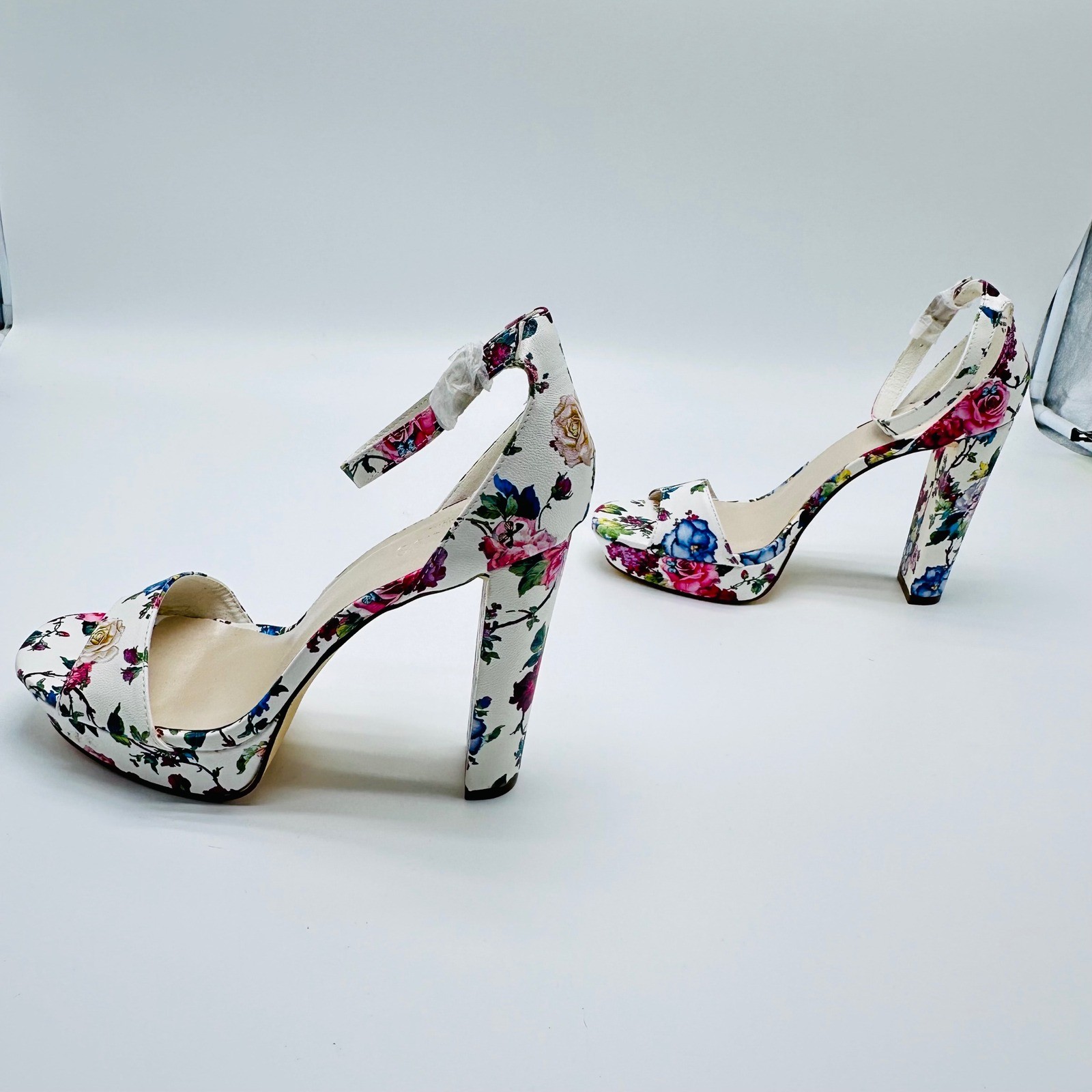 Davids Bridal Flora Floral Platform Block Heels Ankle Strap 8.5M Wedding Fairy