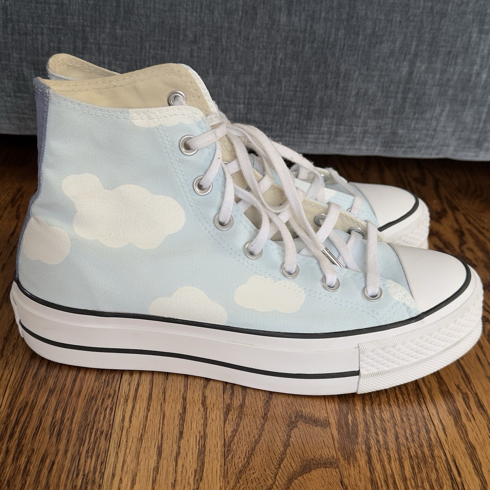 Converse Lift Platform Cloud Print Shoes Women’s Size 8 Custom Deacs Design