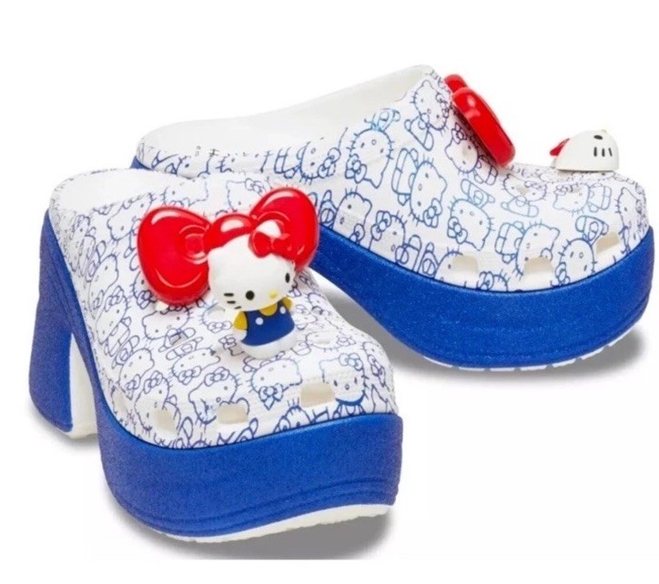 Crocs Hello Kitty 50th Siren Clog M9 W11 Blue White High Heel Jibbitz New NWT