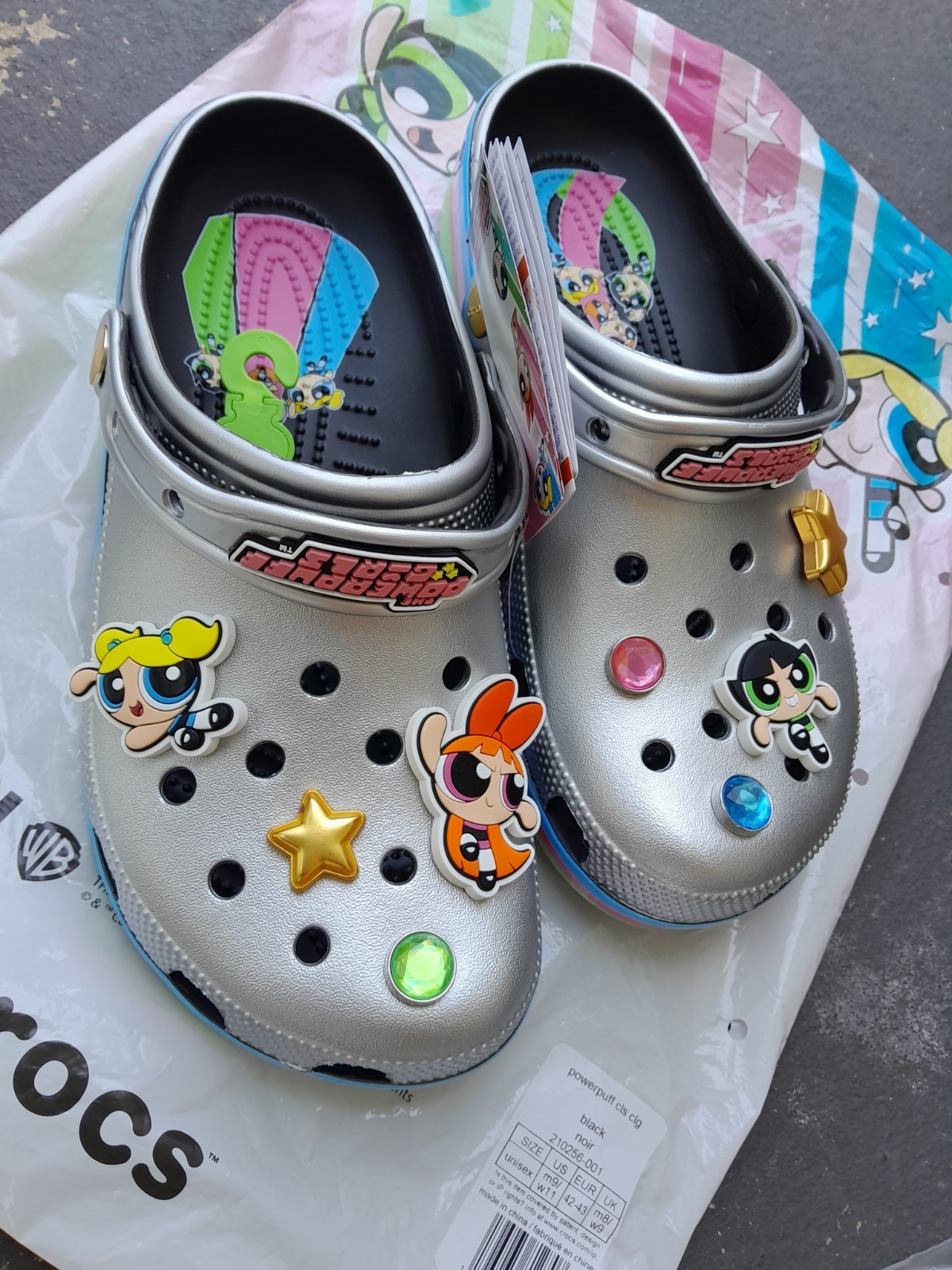 Crocs Powerpuff Girls Silver Clog Jibbitz Charms NEW w tags adult womens 11