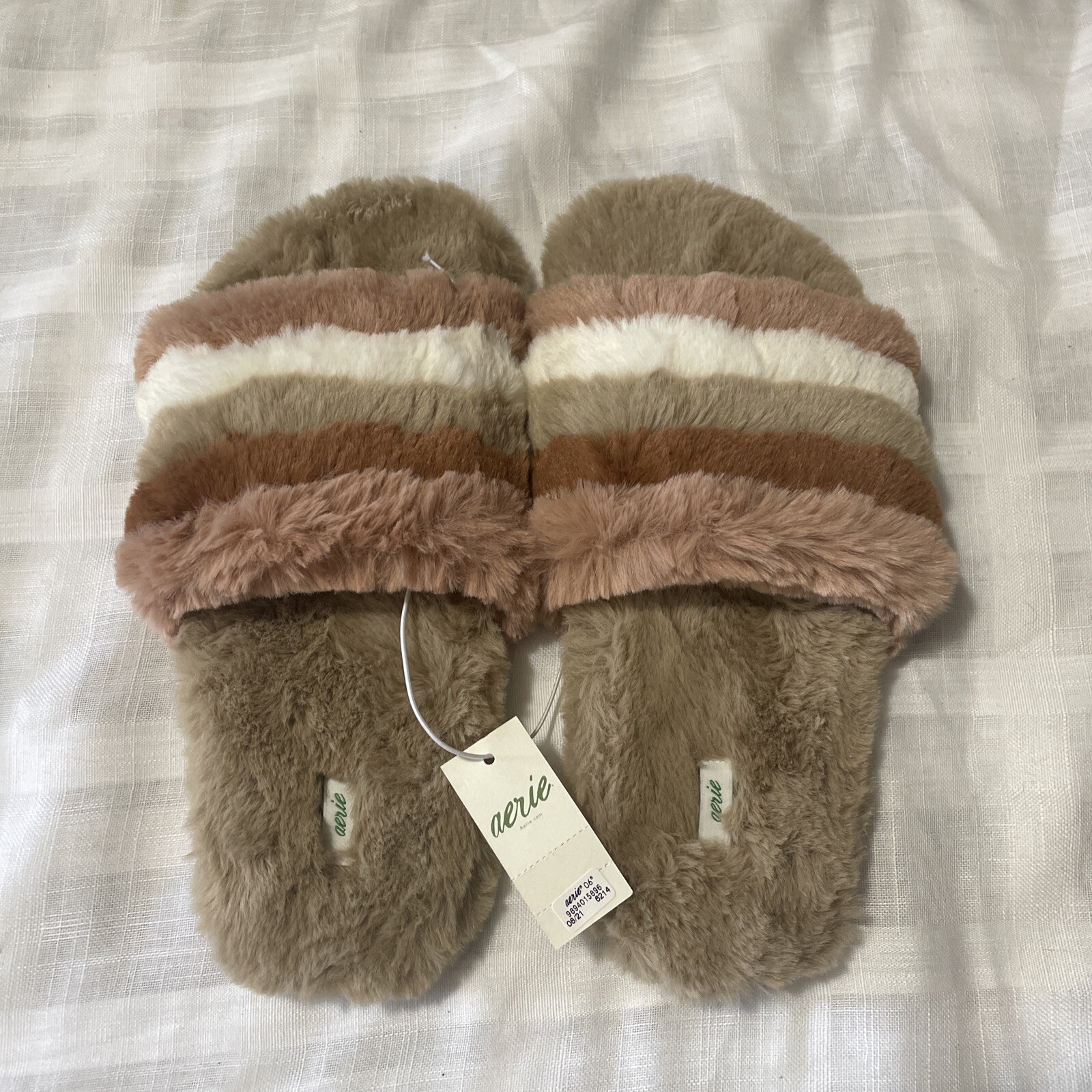 Aerie Faux Fur Slip on Sandal Brown US Size 10