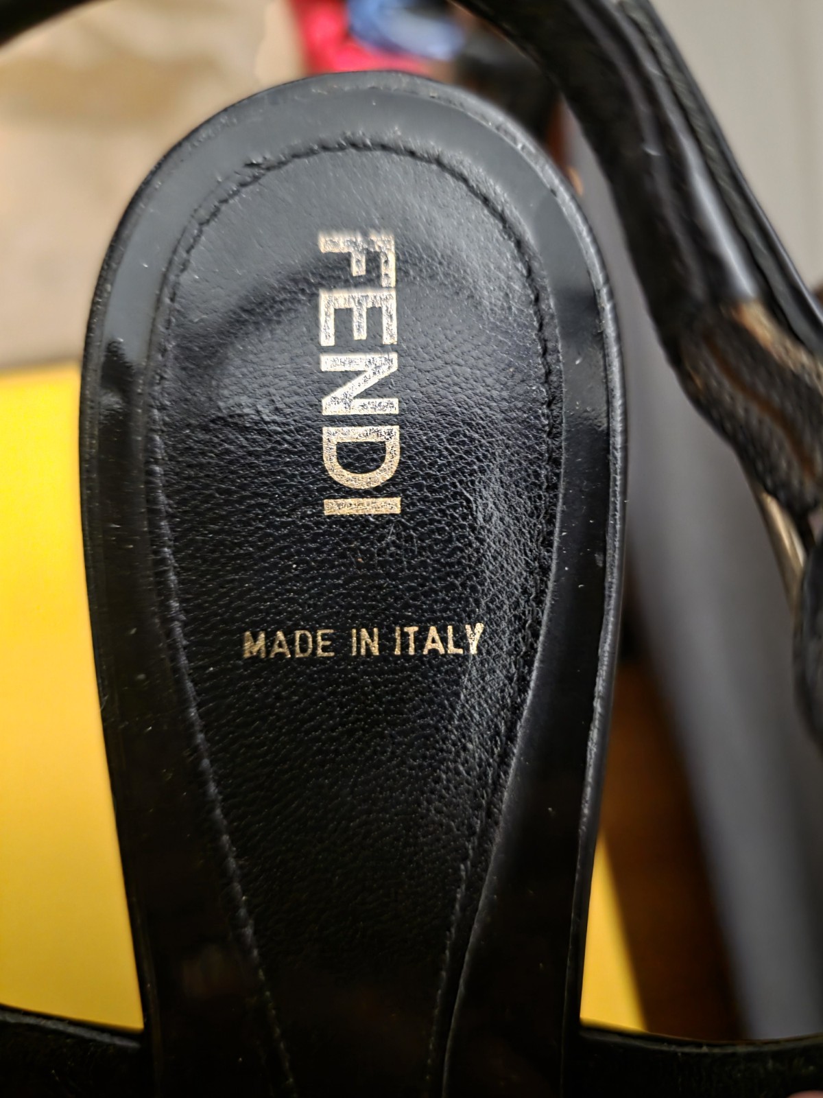 Fendi Black Leather Slingback Peep Toe Stiletto Heels Logo Buckle 8.5