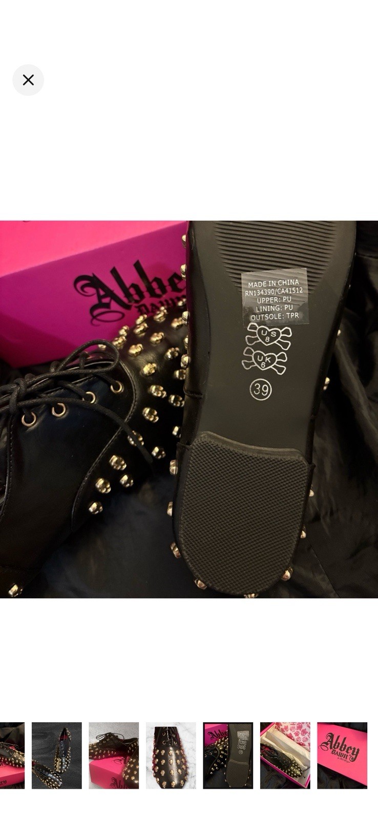 Abbey Dawn Women’s Black Studded Skull Accents Lace-Up Flats Black/Gold Size 8