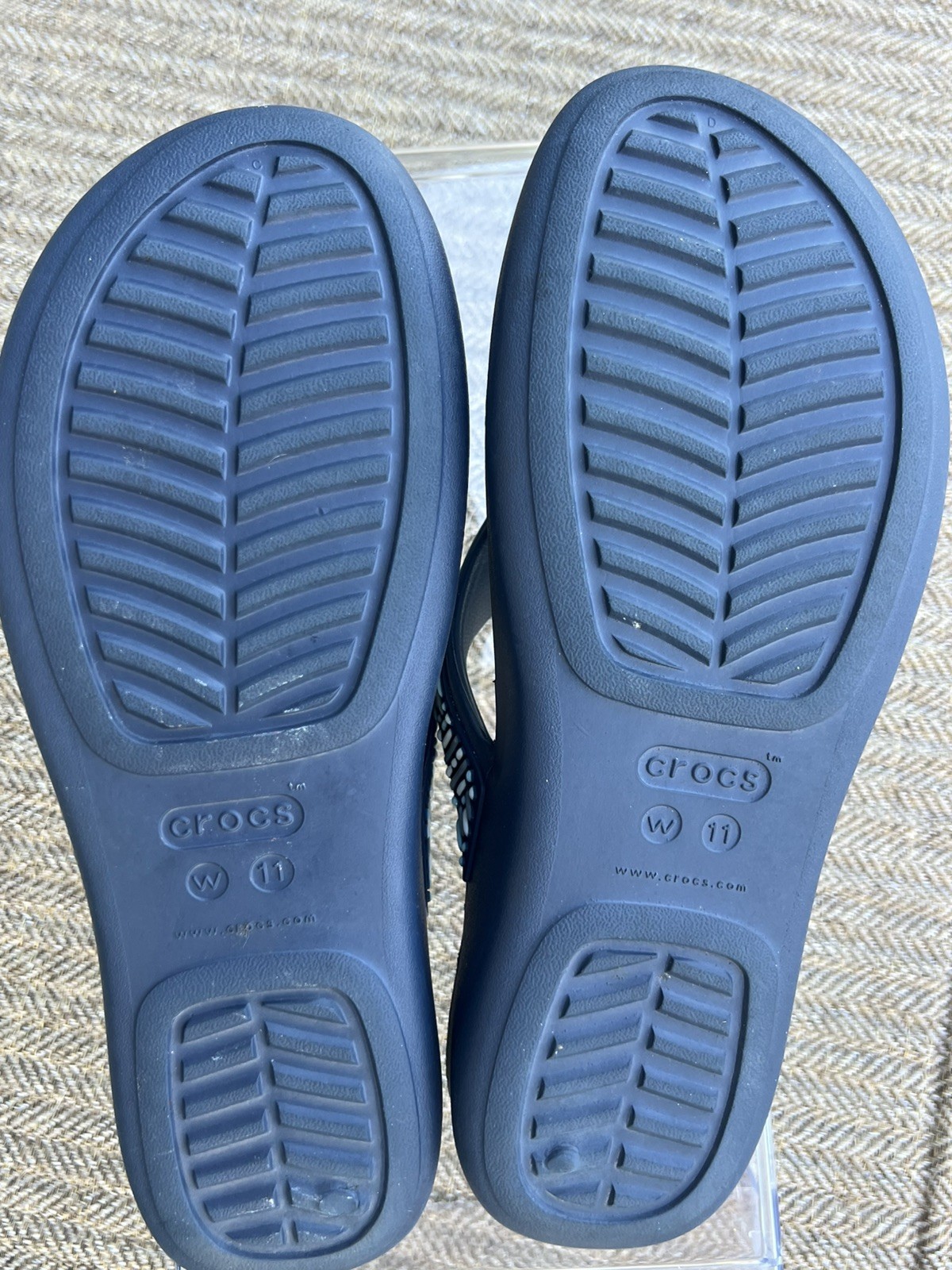 CROCS Dual Comfort Monterey Diamante Wedge Navy Blue Flip Flops Women’s Sz 11