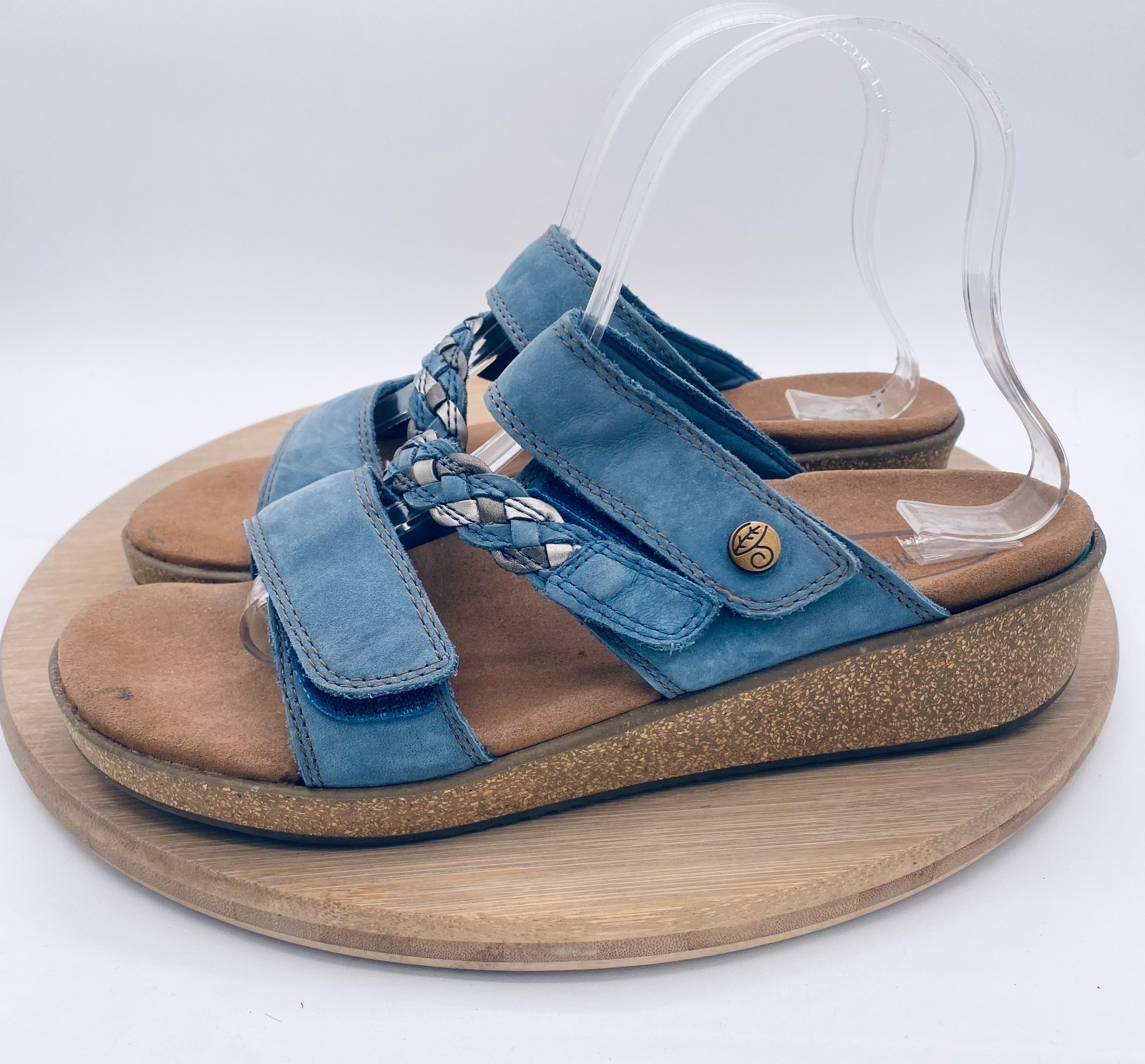 Orthofeet Sandals Womens 9 Blue Leather Comfort Carrie Slides Peep