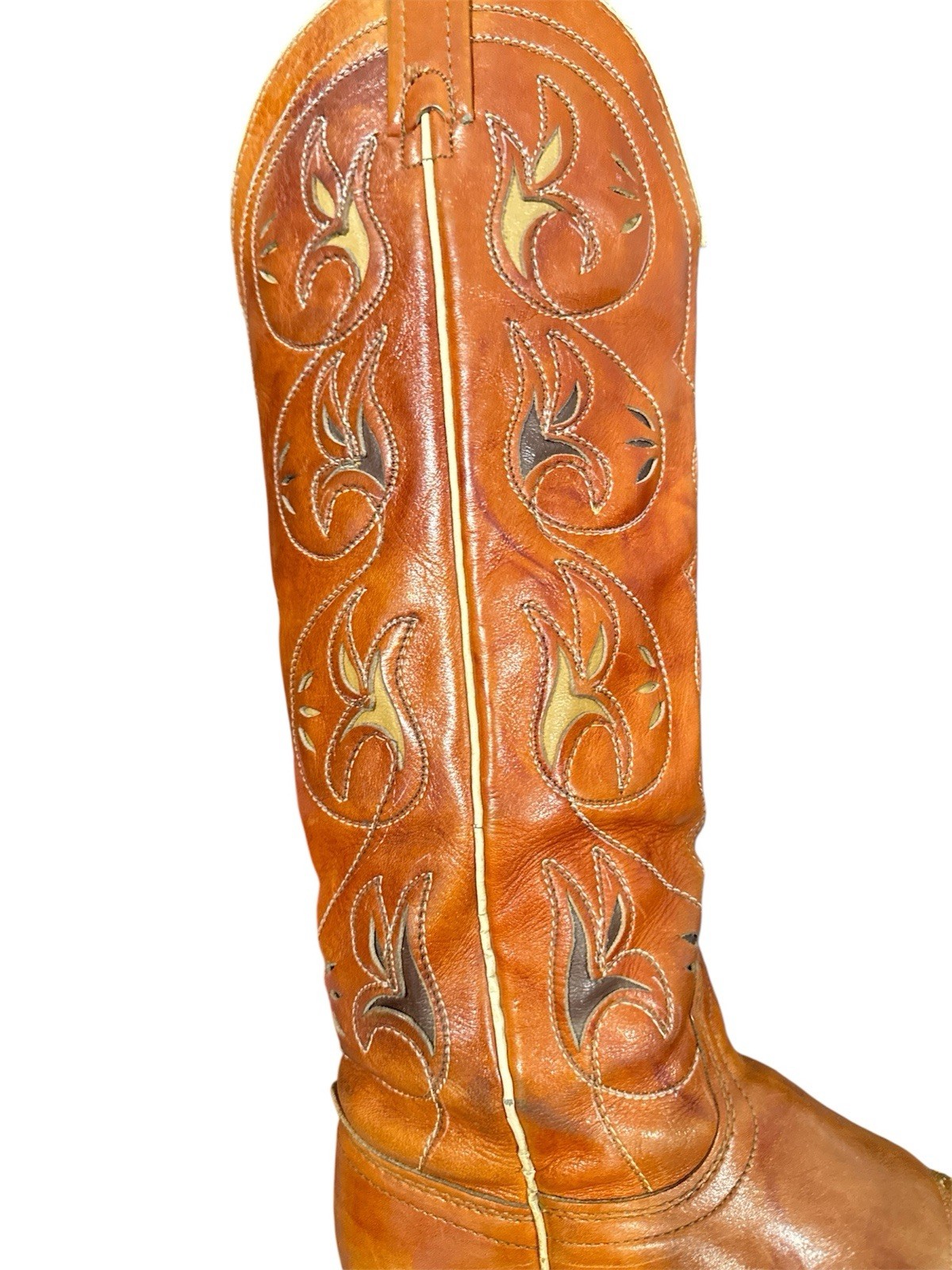 VTG 70s Acme Inlay Flowers Western Cowboy Boots USA Made Brown 7 C Rockabilly