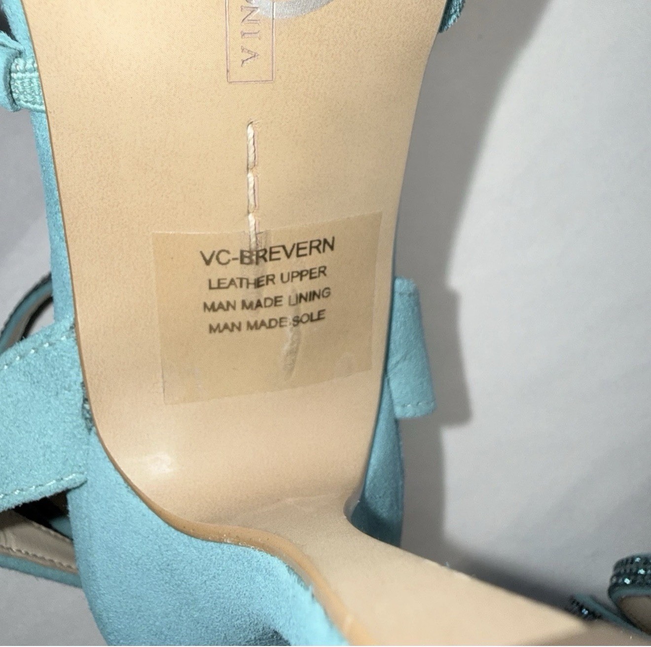 Vince Camuto Blue Leather Rhinestone Ankle Strap Square Toe Heels Womens 7.5