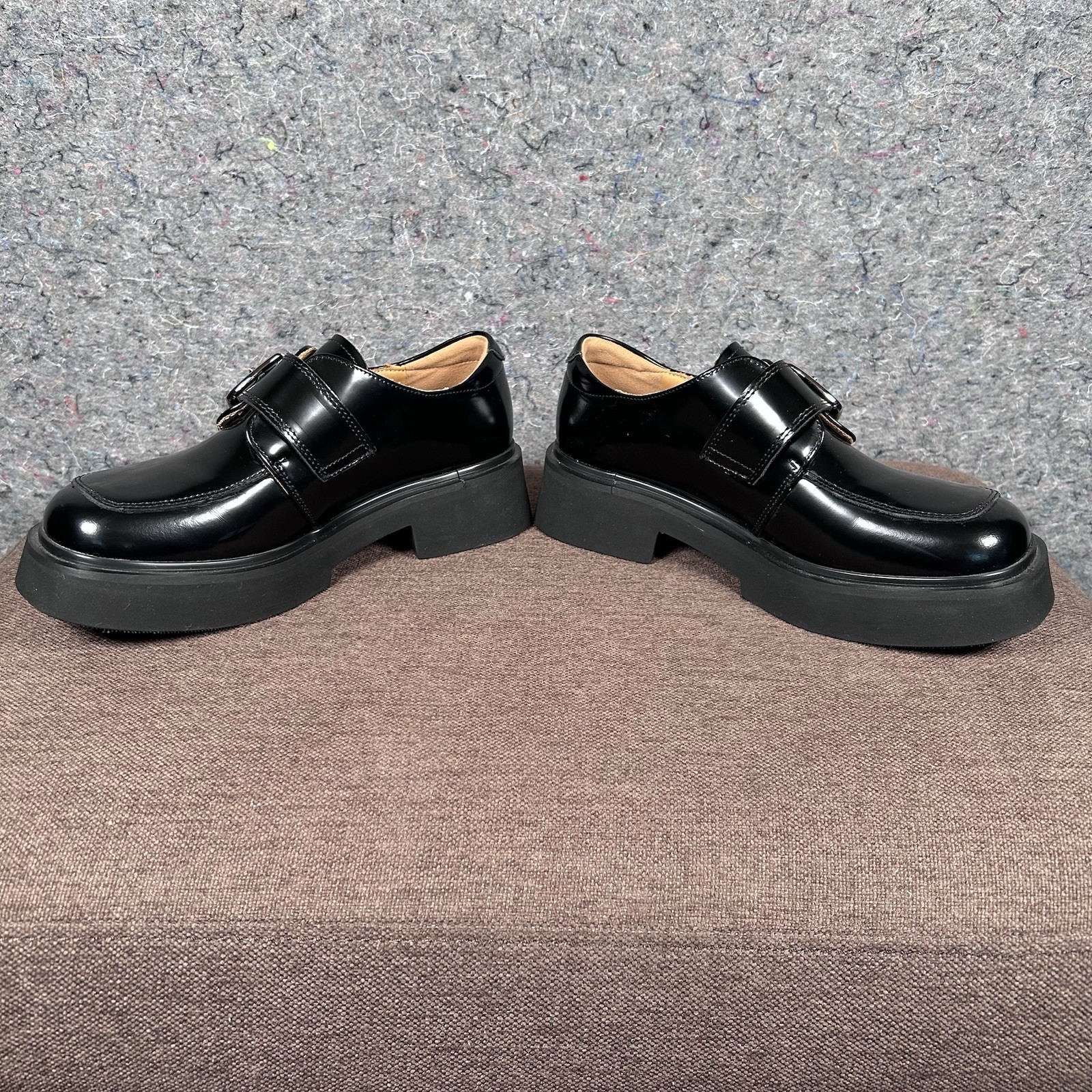 Beau Today Women’s Calfskin Business Casual Buckle Loafer Black Chunky 7-7.5