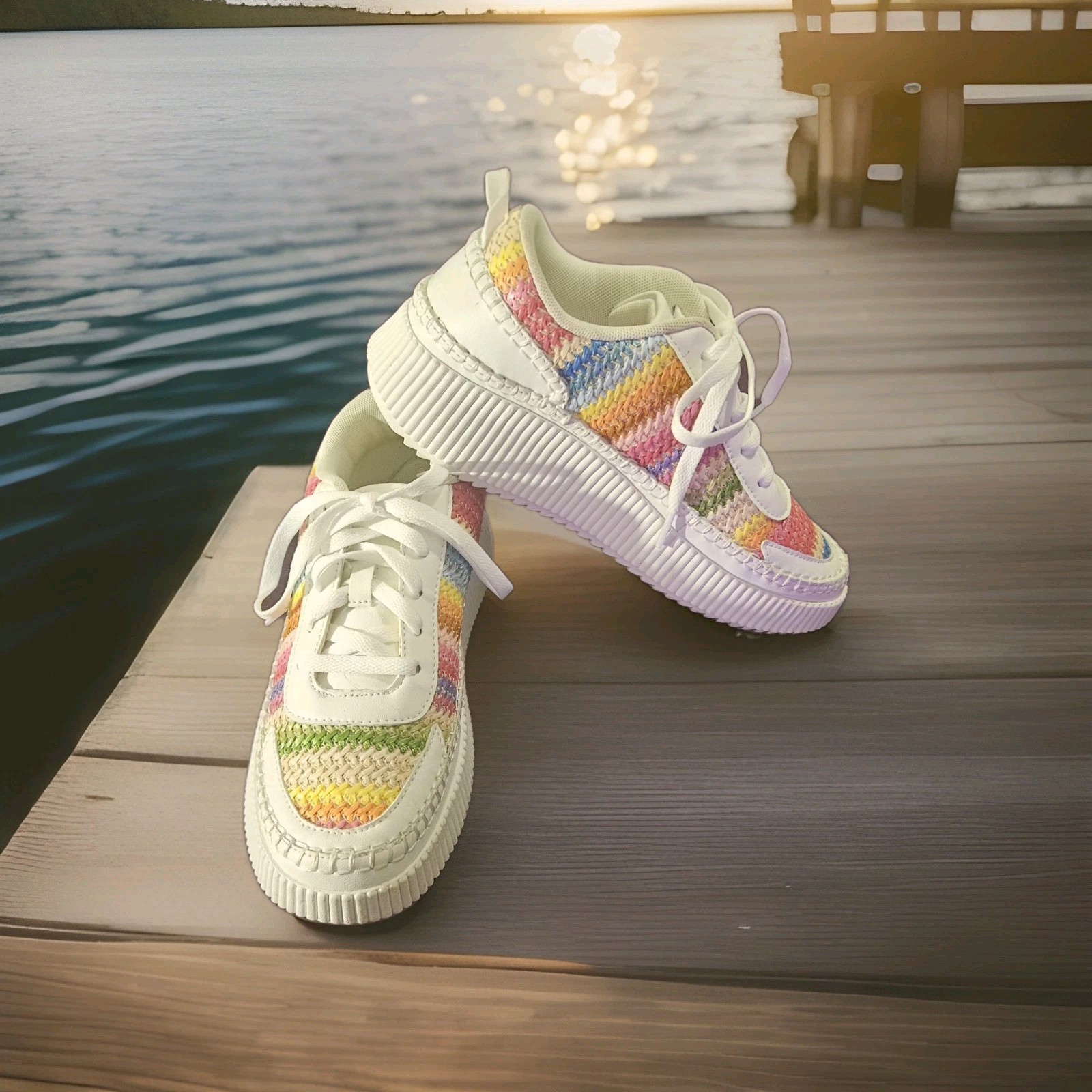 BERNESS Willow Woven Rainbow Sneaker Platform Multi-Color Knit Size 10 NWOB