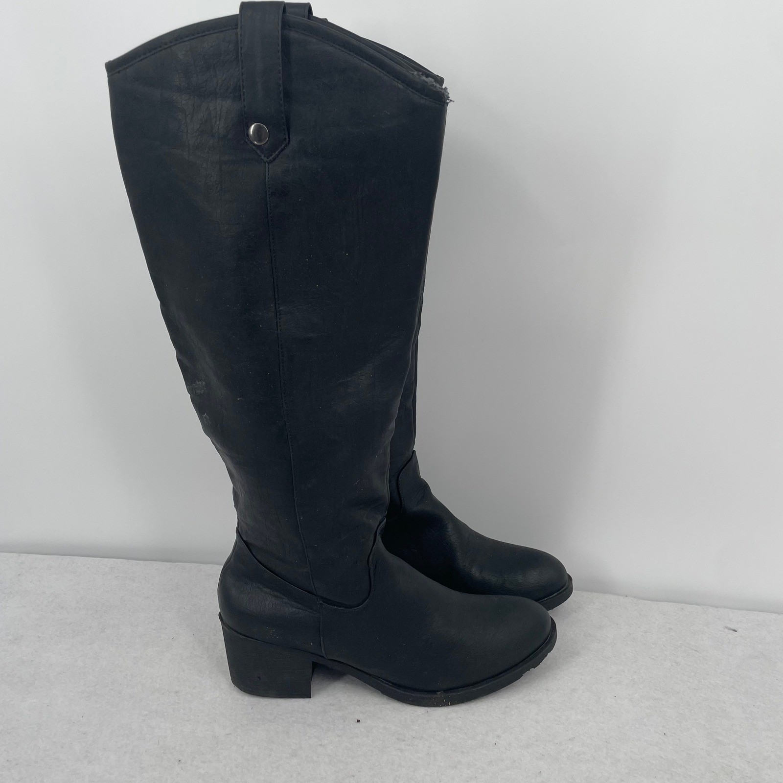 London Fog Black Tall Riding Boots Block Heel Size 10M LFW-IRIE WL06309