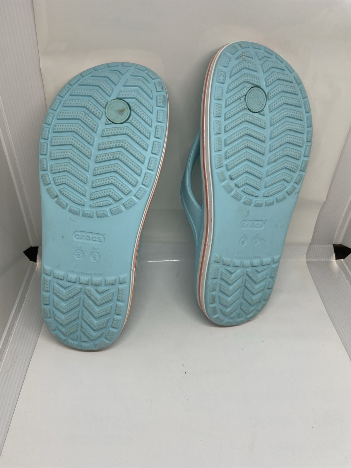Crocs Bayaband Flip Flops Unisex Men 6 Women 8 Light Blue Pink EUC!