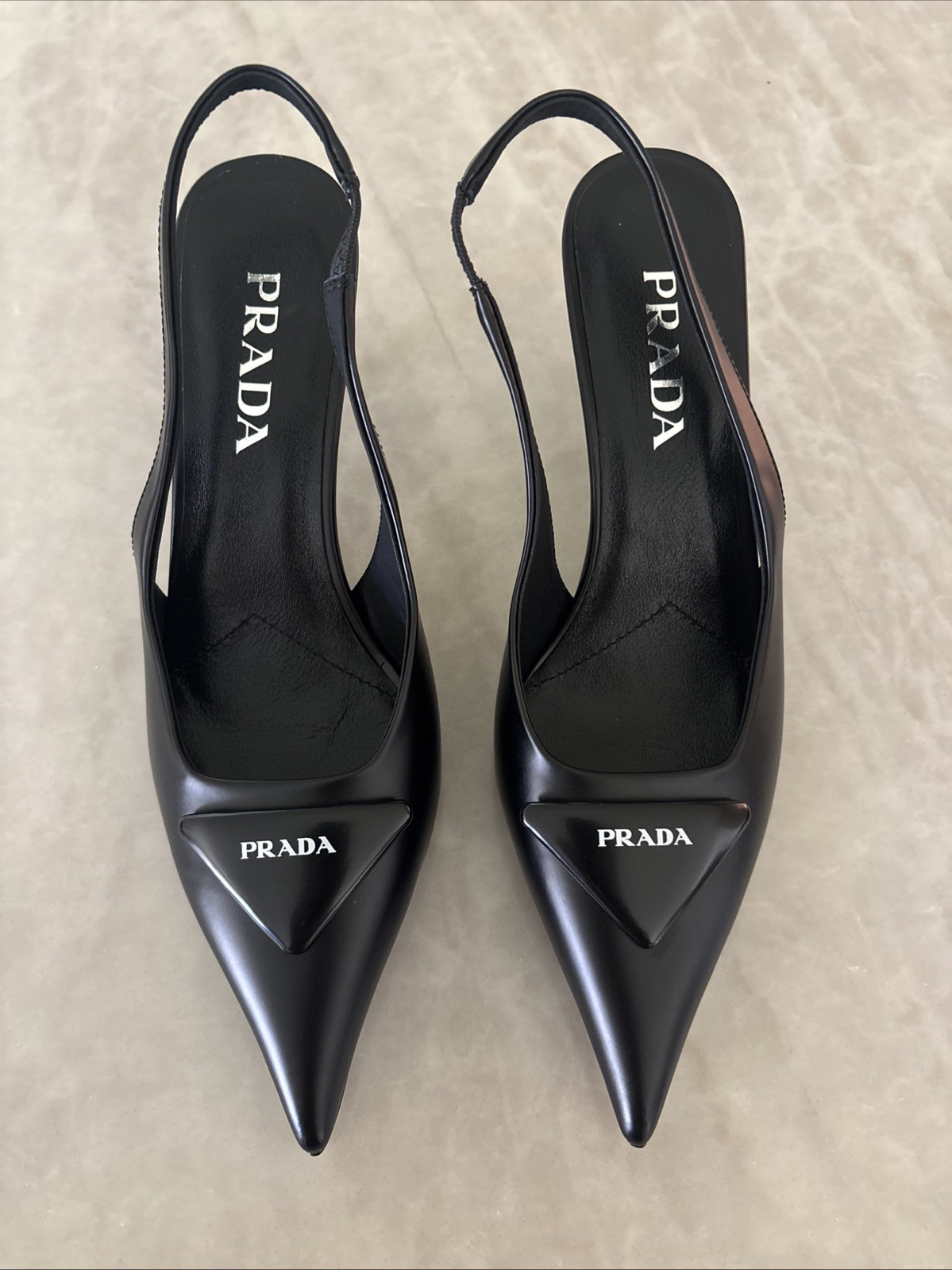 Women’s Prada Slingback Heels EU Size 38 US Size 8 Black Leather Pointed Toe