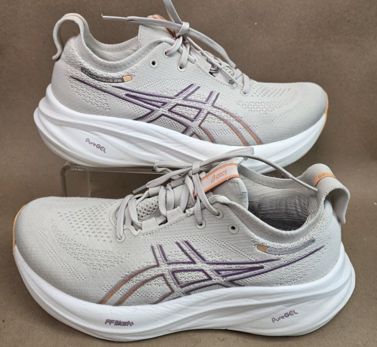 Asics Gel-Nimbus 26 Womens 8.5 Shoes Beige Running Sneaker Gym 1012B693 Walking