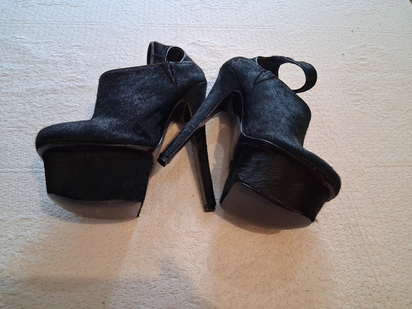 London Trash Stiletto Platform Heels Sz 6 Real Fur Leather Black