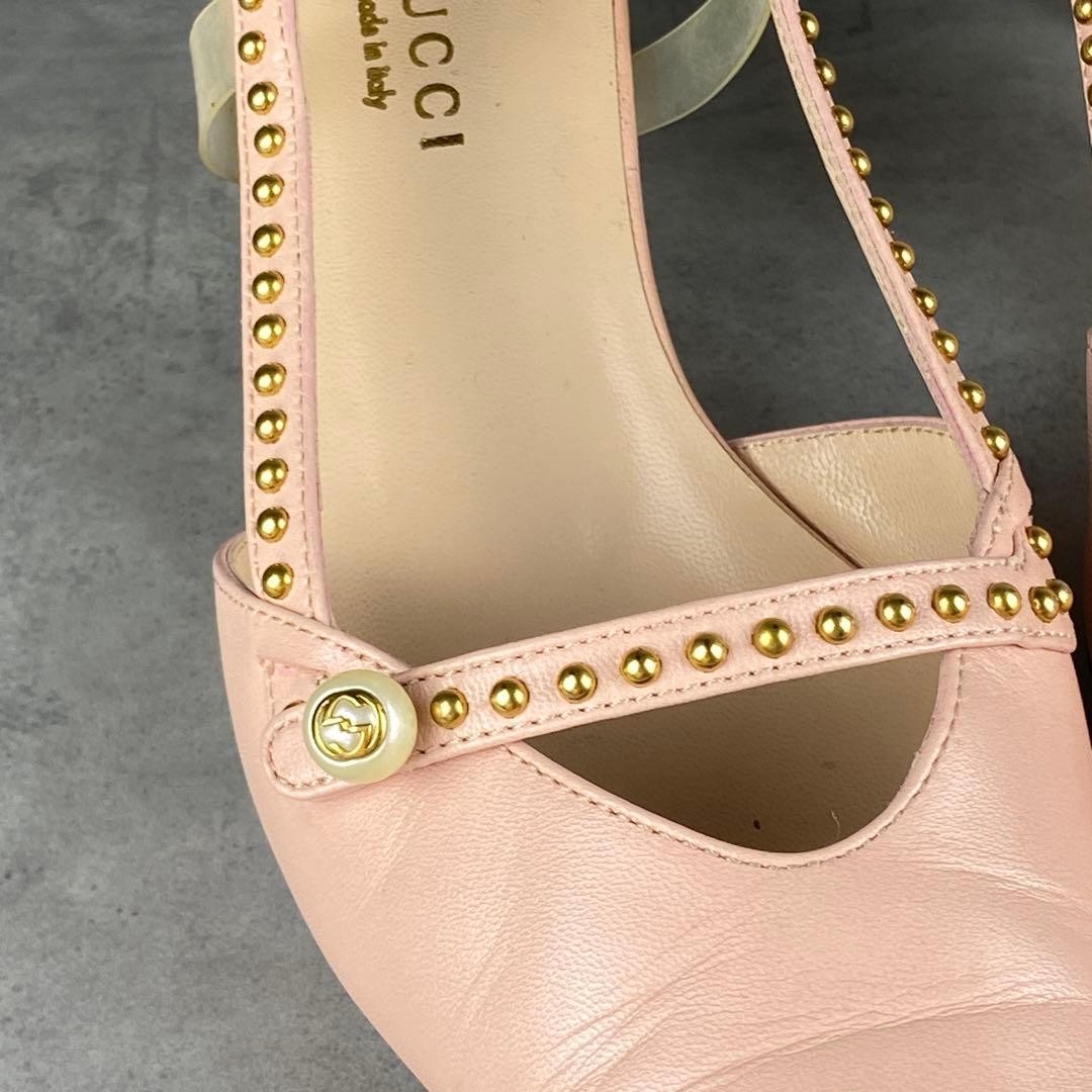 GUCCI Bamboo Slingback Pumps 23cm Baby Pink Leather High Heels