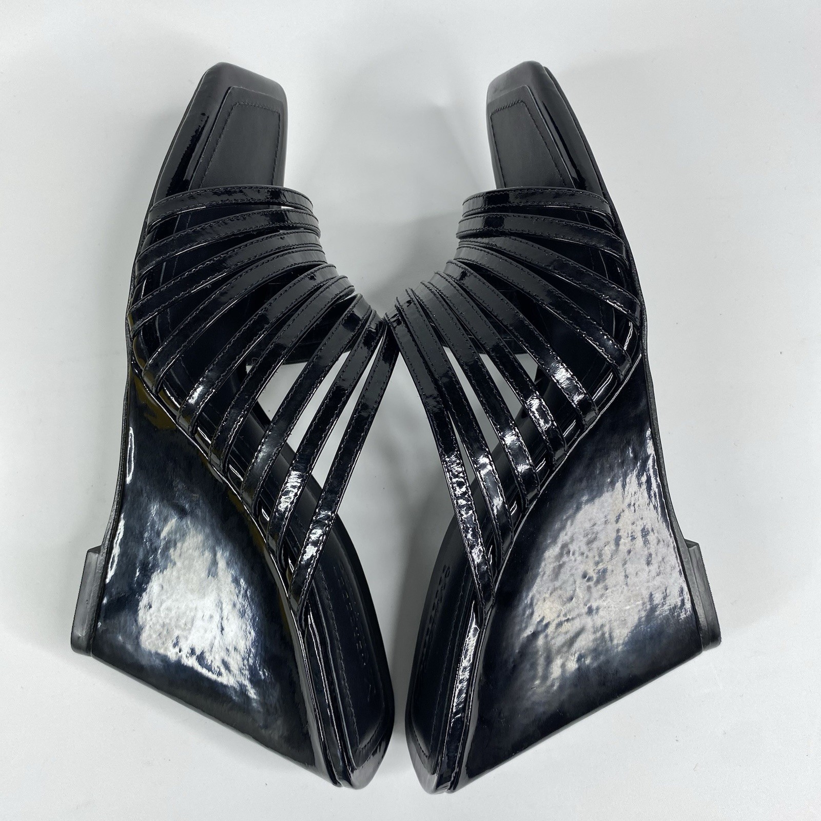 Mercedes Castillo Cecilia Wedge Sandal Glossy Black Patent Women’s US 10.5