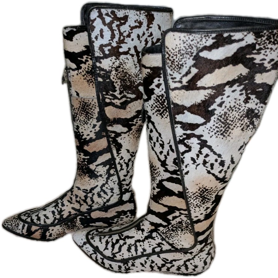 Derek Lam 10 Crosby Calf Fur Animal Print Tall Boots- Good Pre-owned Condition!