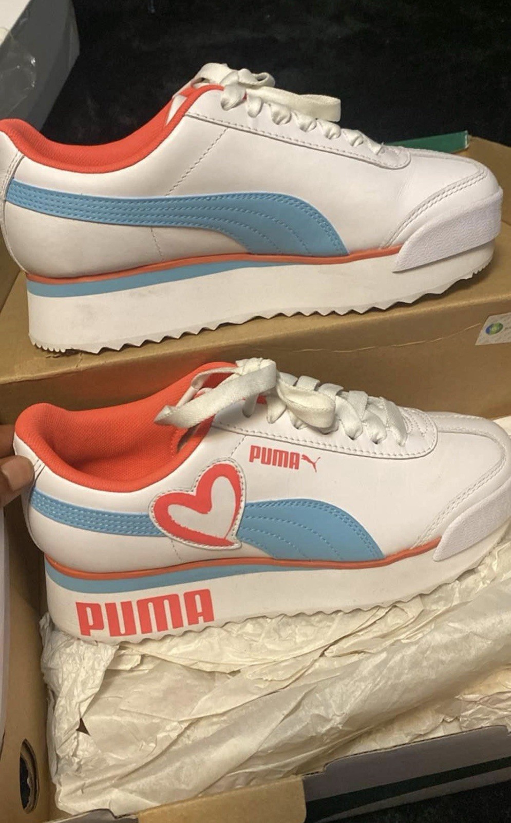 PUMA Teens Low Top Lace-Up Athletic Sneakers White/Blue/Pink