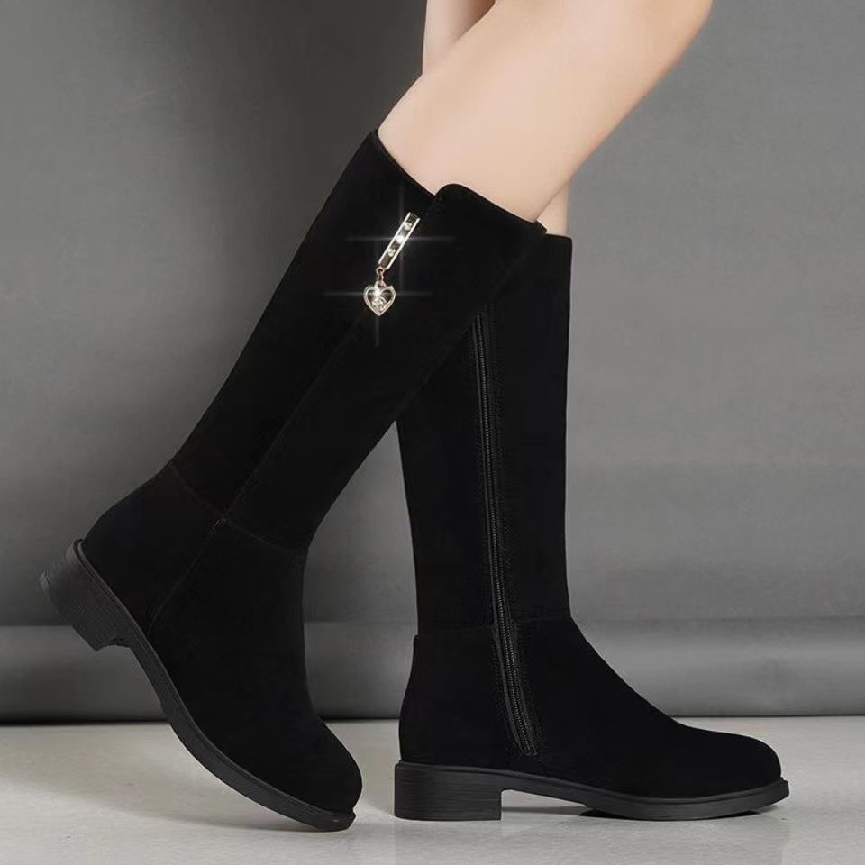 Women’s Fleece-Lined Mid-Calf Boots – Warm, Rubber Sole, Side Zipper, Stylish