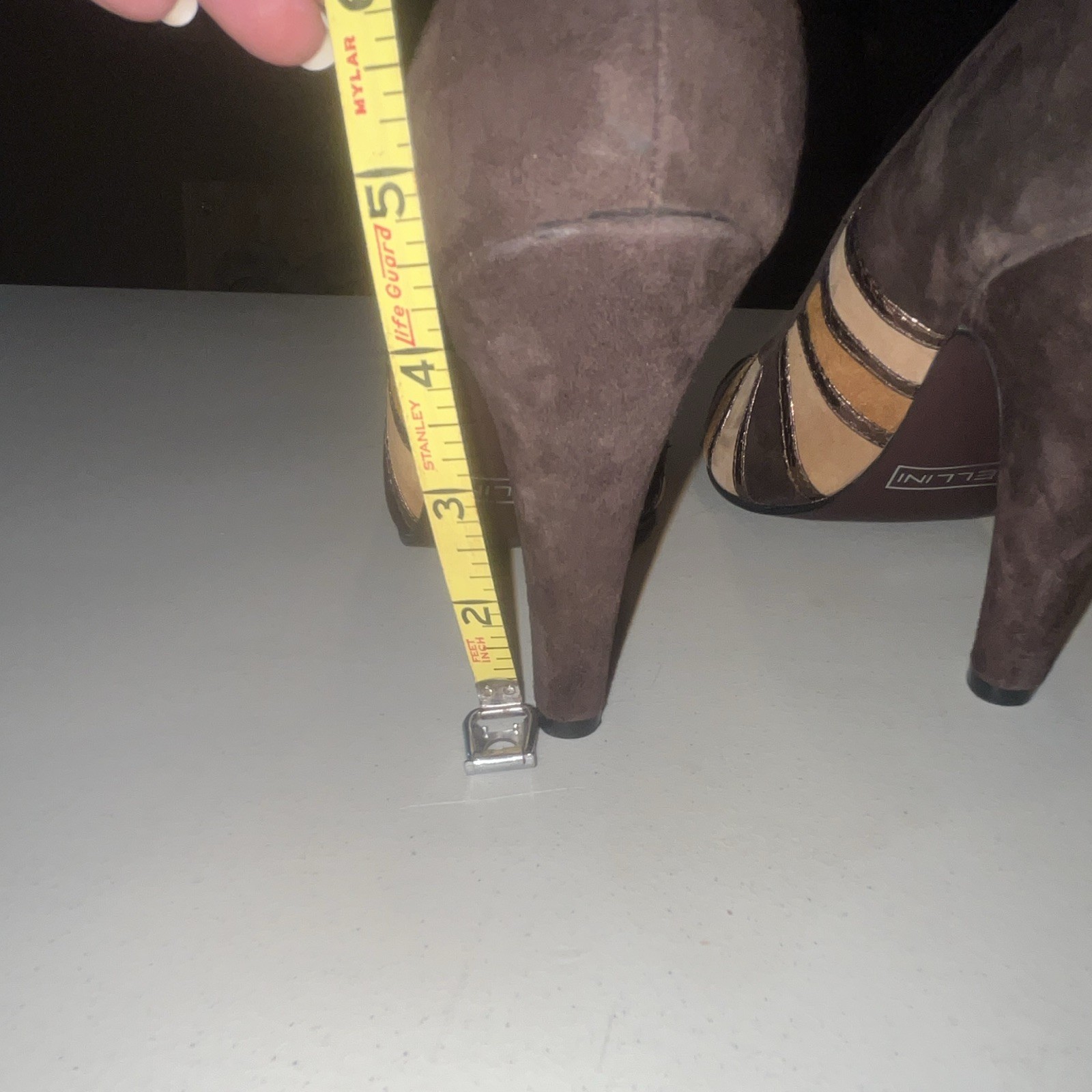 Bellini Women’s Brown Suede Pointed Toe Striped Metallic Pumps 7.5M