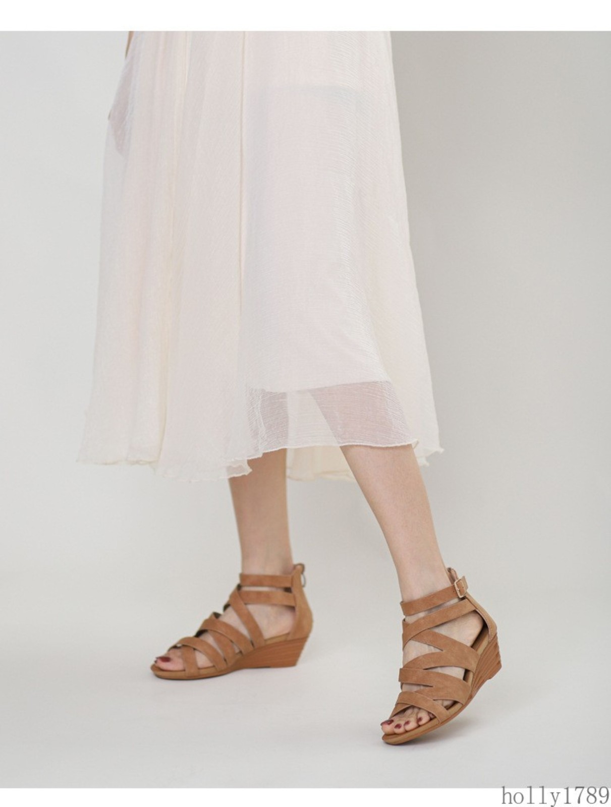 Women Crisscross Multi Strap Adjustable Buckle Zip Open Toe Wedge Heel Sandals