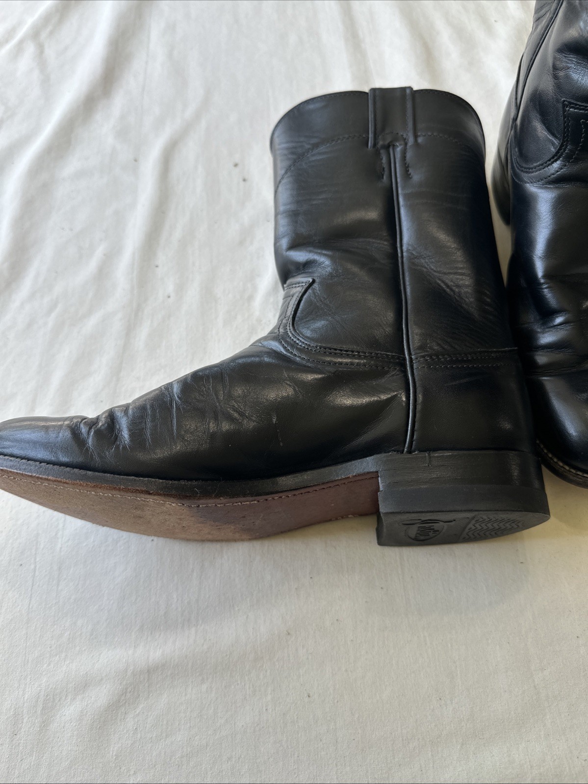 VTG 91’ Justin Women Cora L3703 Black Leather Roper Boots Boho, 7.5Wide USA MINT