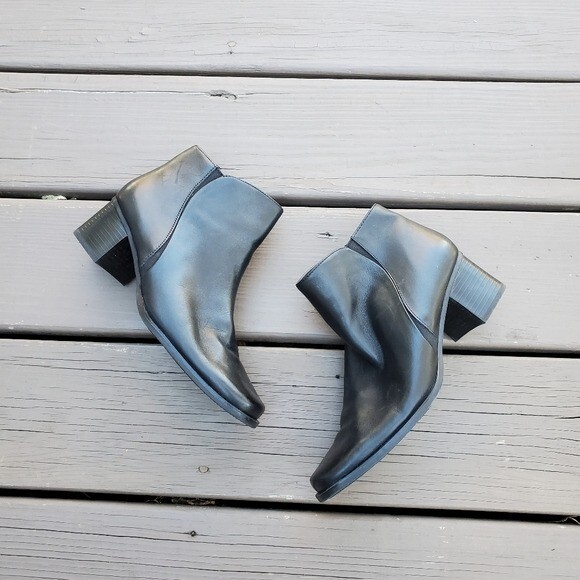 Vintage 90s y2k Bratz Black Leather Chunky Heel Square Toe Ankle Boots Booties 7