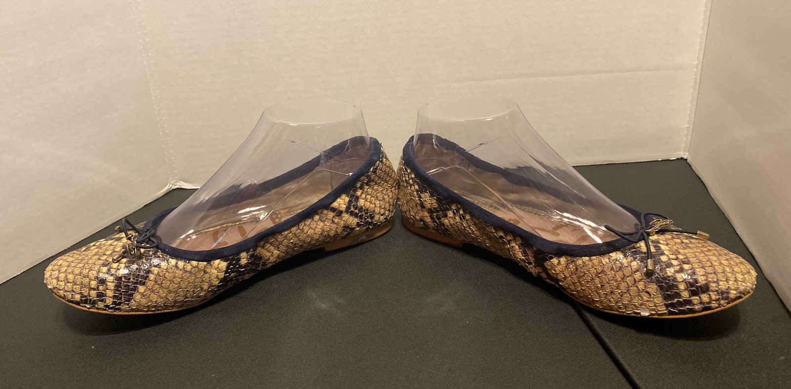 SAM EDELMAN Felicia Ballet Flat Ballerina Python Snake Skin Leather Bow Sz 7.5