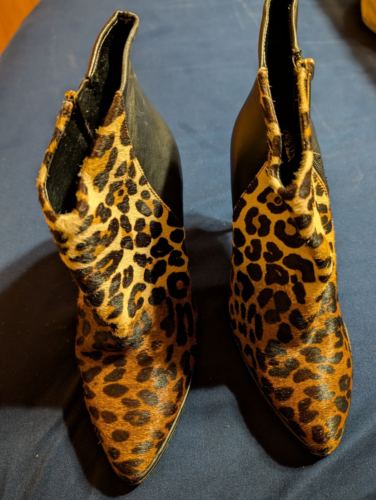 Vince Camuto High Heeled Booties Size 6.5 M Leopard Print/Solid Zip Up