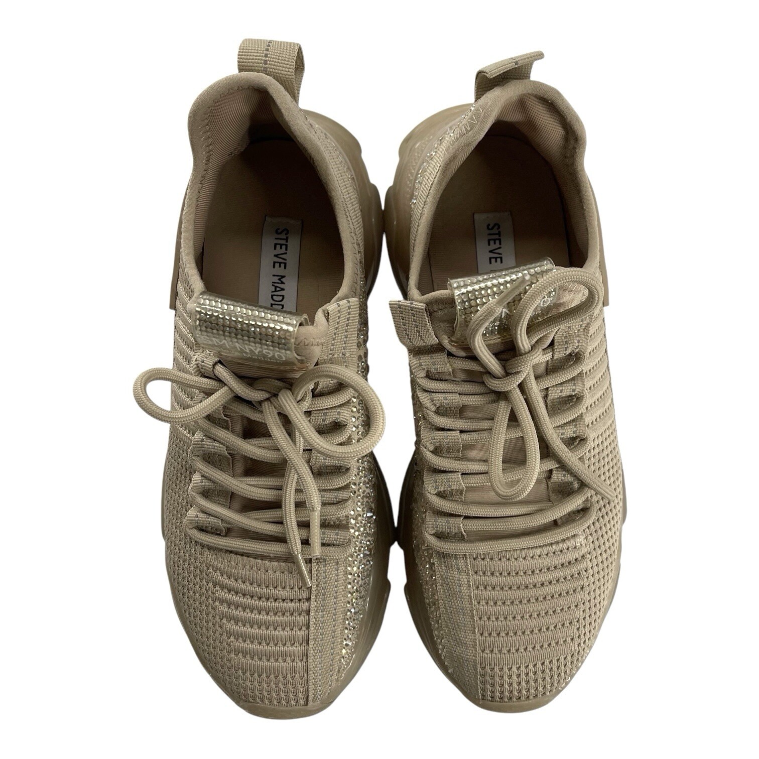 Steve Madden Rhinestone Maxima SM NY90 Tan Beige Sneaker Women’s Size 7M