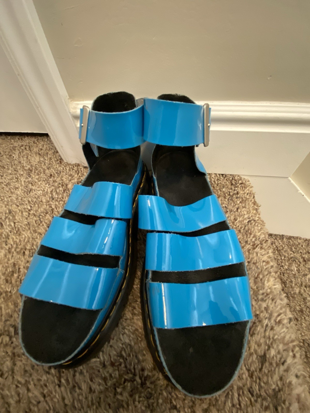 Dr. Martens Women’s Sandals Size 8 Blue Black Patent Leather Strappy Buckle