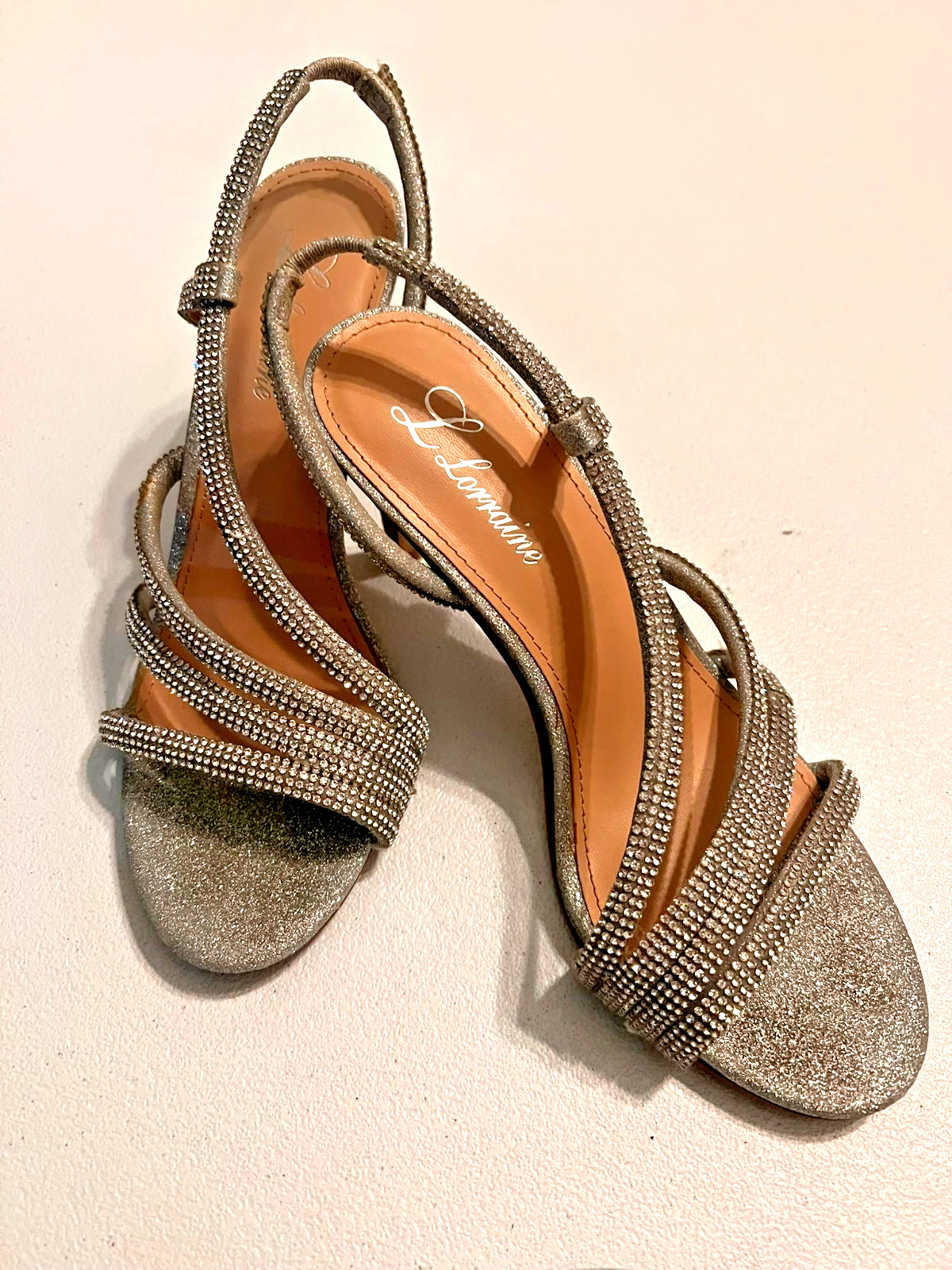 L Lorraine Jenelle Sparkly Rhinestone Shoes Formal Prom Wedding Heels Sz 7.5