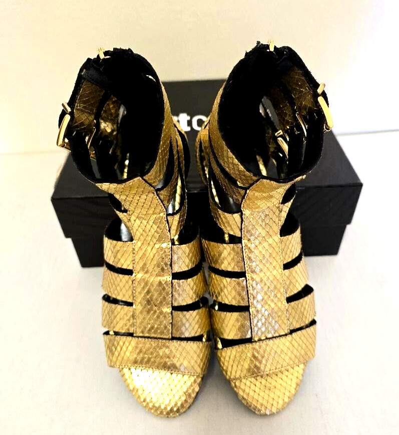 Just Cavalli Python Gold Gladiator Sandal Women’s Size Euro 37 / US 7 NWT