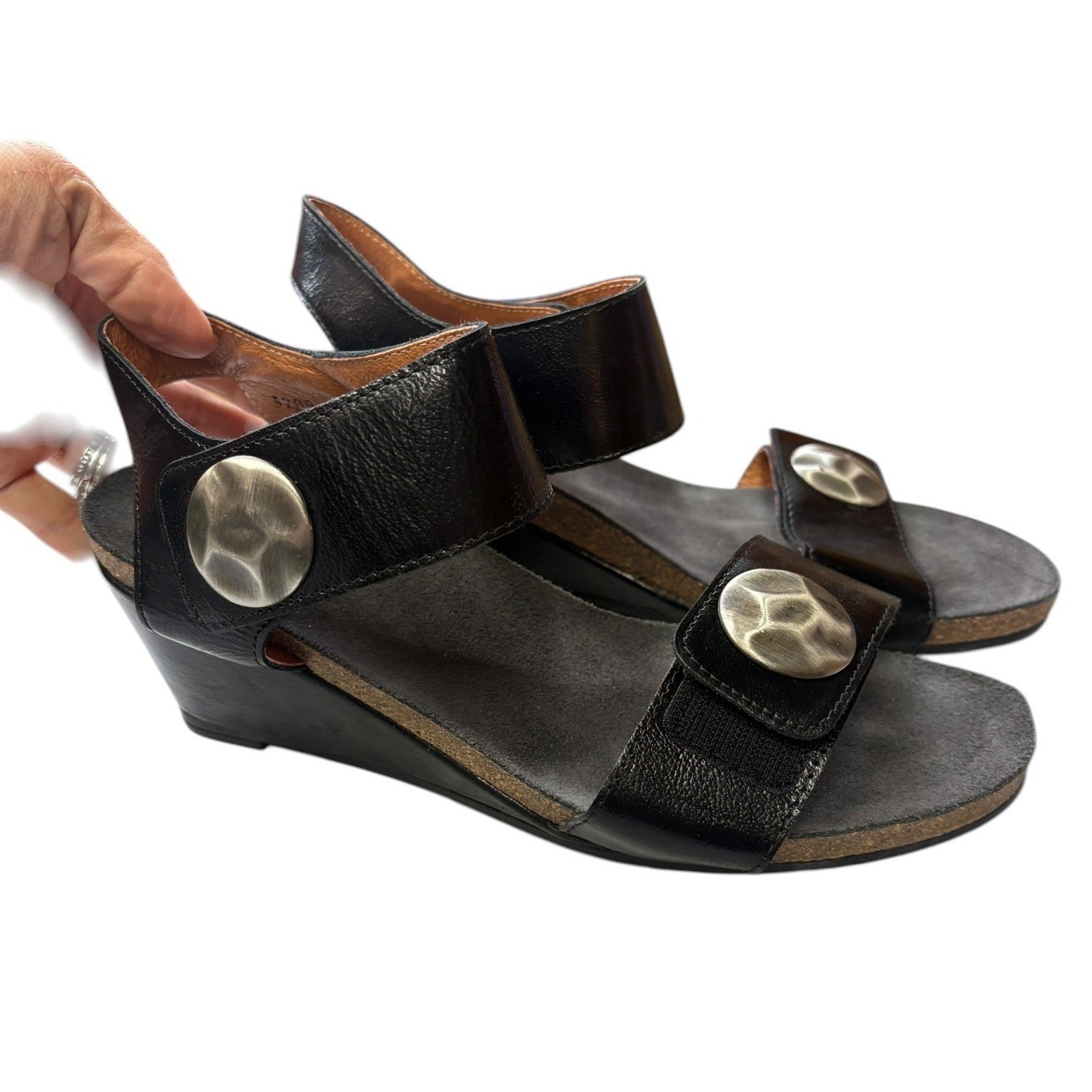 Taos Carousel Leather Wedge Sandals Black Comfort Slingback Casual Travel 40