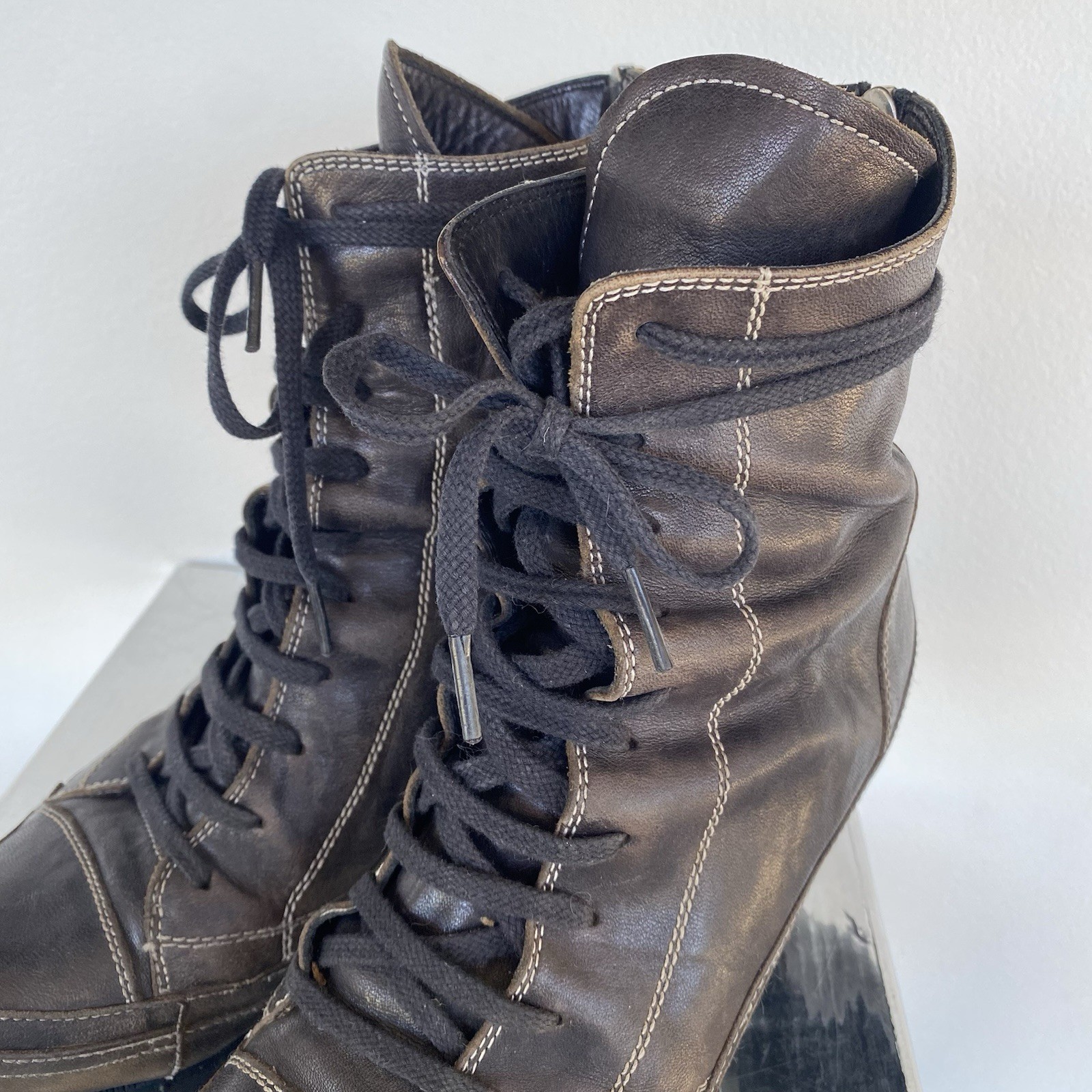 MIHARA YASUHIRO Women’s Leather Heeled Lace-Up Boots 24.0cm US7 UK5.5 EU38 Shoes
