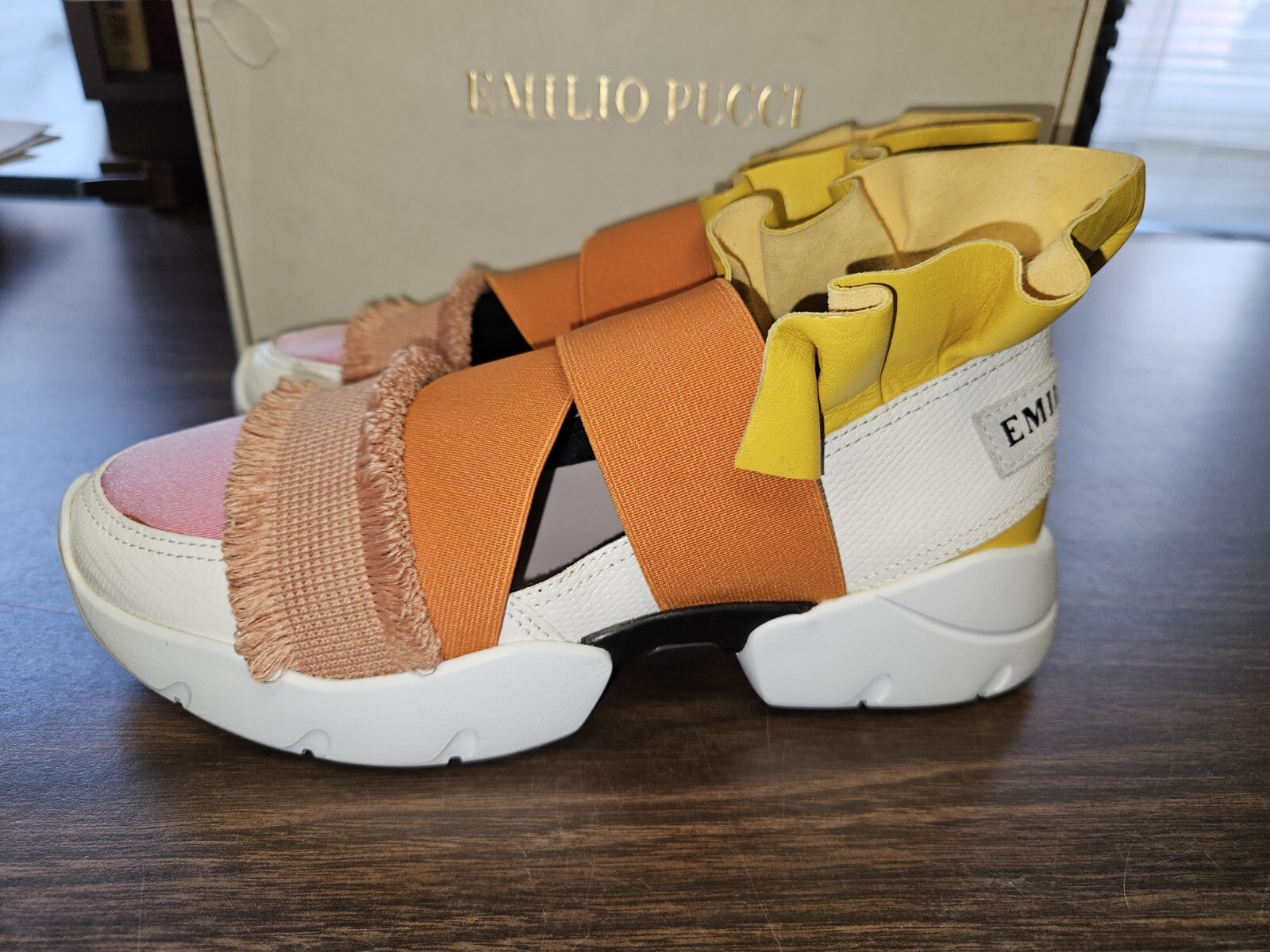 Emilio Pucci City Up Fray Pale Pink Multicolor Womens Sneakers Size US 5 NEW