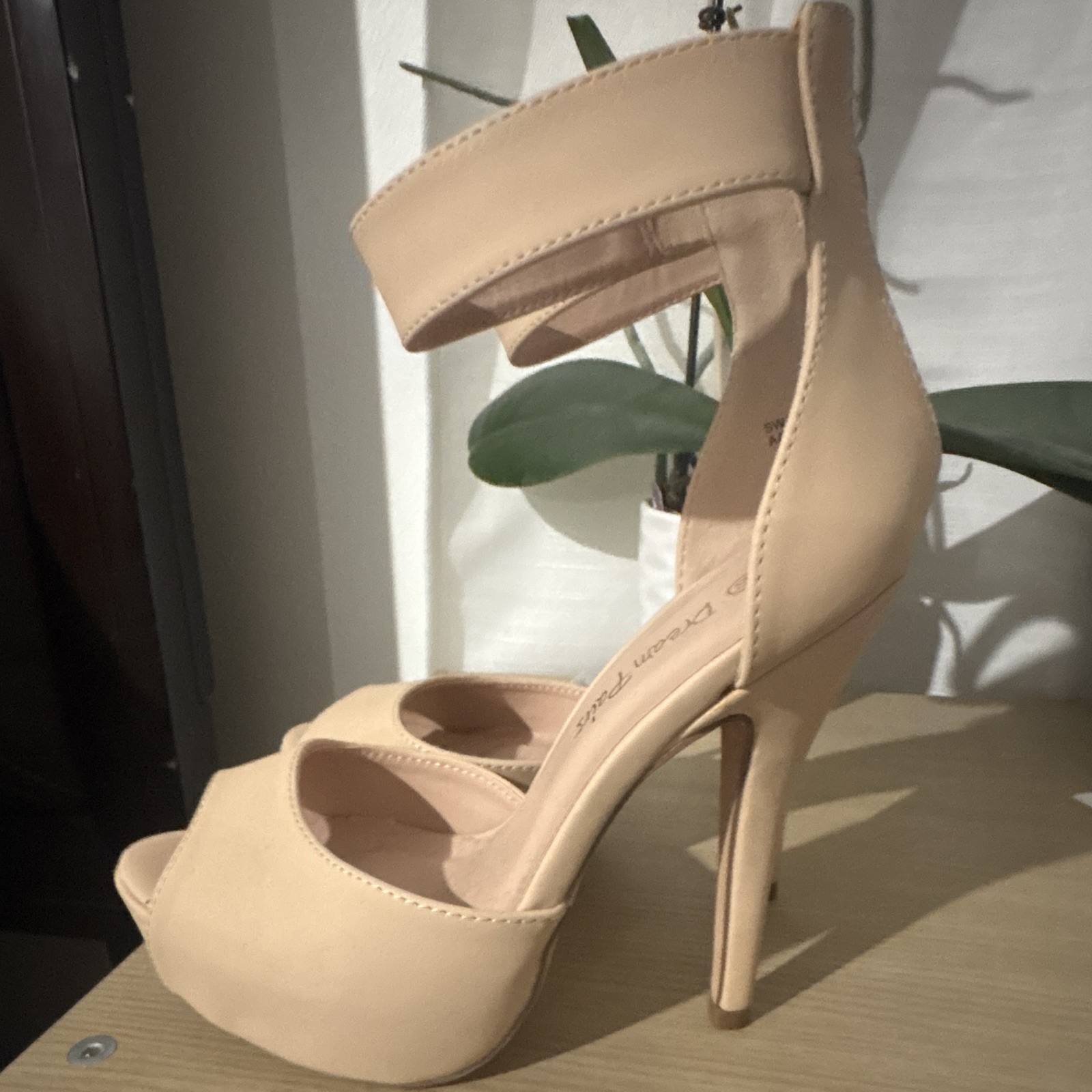 Dream Pairs Women’s Beige Platform Stiletto Heels Ankle Strap Open Toe 6.5