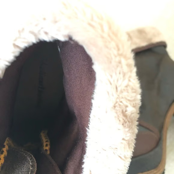 Madison Harding Brown Fur Ankle Boots Lace-Up Heels Size 6
