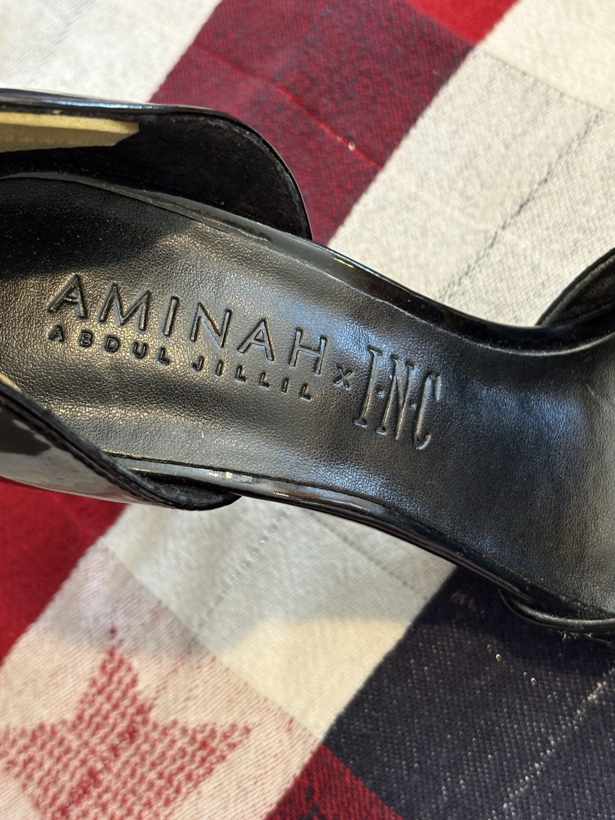 aminah abdul jillil Black and Gold Stilettos 5.5