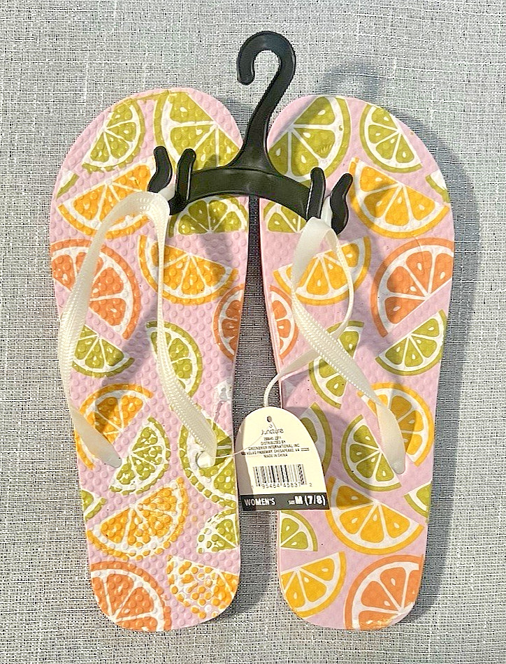 Lot of 3 Juncture Womens Flip Flops Size M 7/8 Summer Fruit Watermelon Citrus