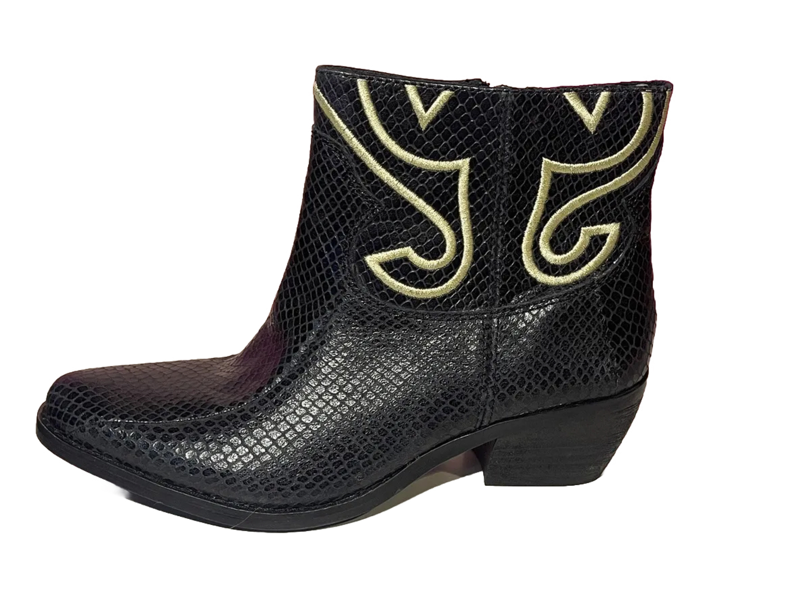 Vince Camuto Calina Black Leather Solid Snake Print Ankle Booties Sz 7M Western