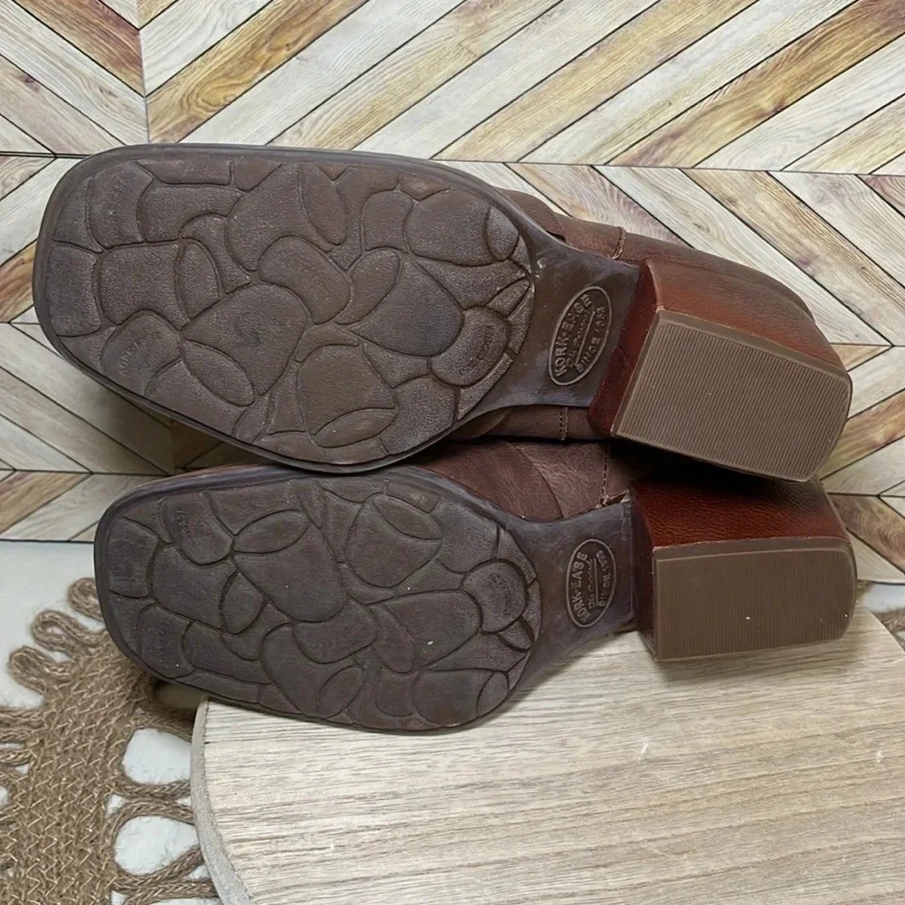Kork Ease Brown Leather Kissel Ankle Boots Wrinkle Slouch Block Heel 6M Comfy