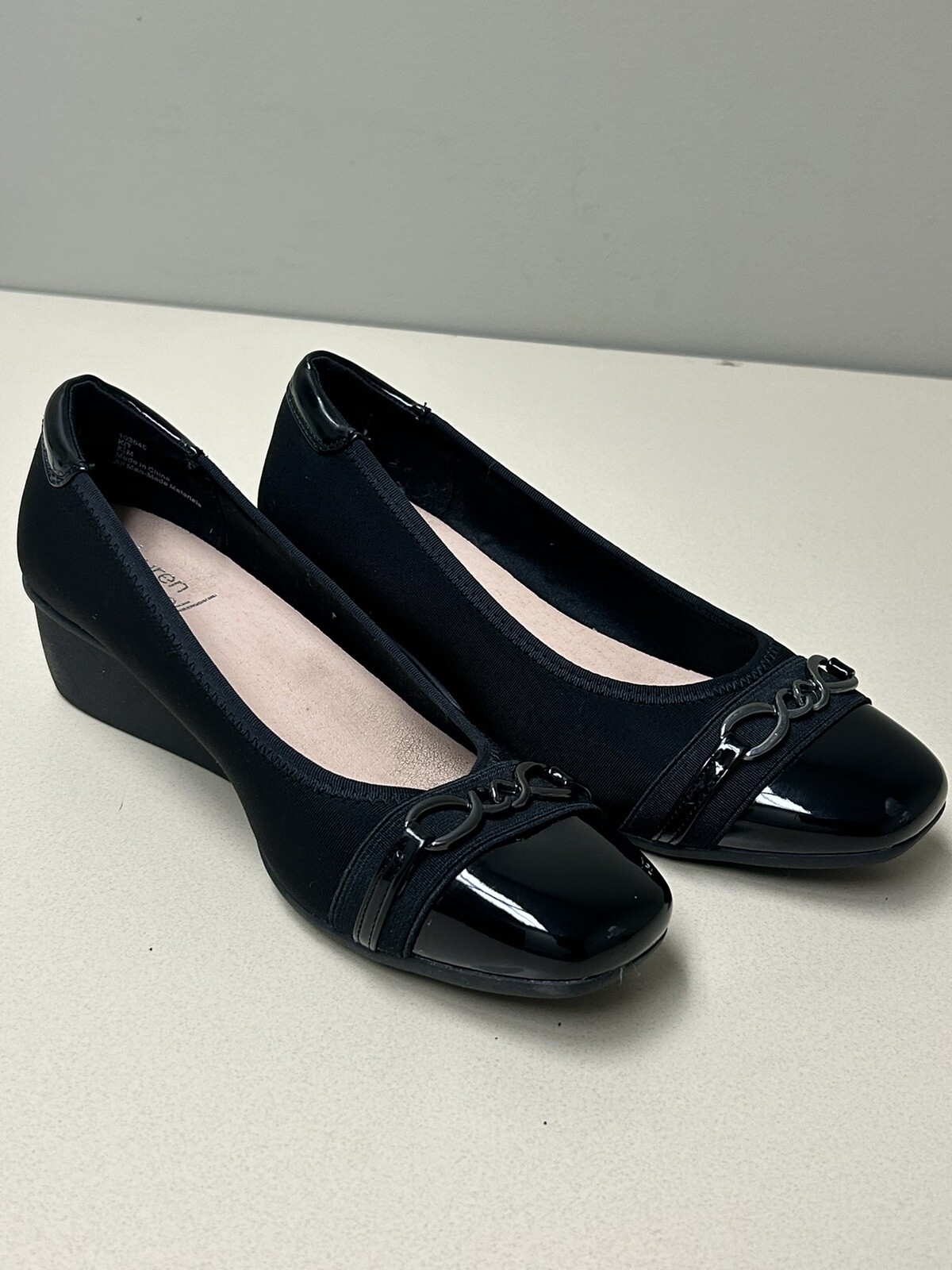 Lauren Blakwell Womens Wedge Shoes Size 8.5 Black Square Toe Model Kit