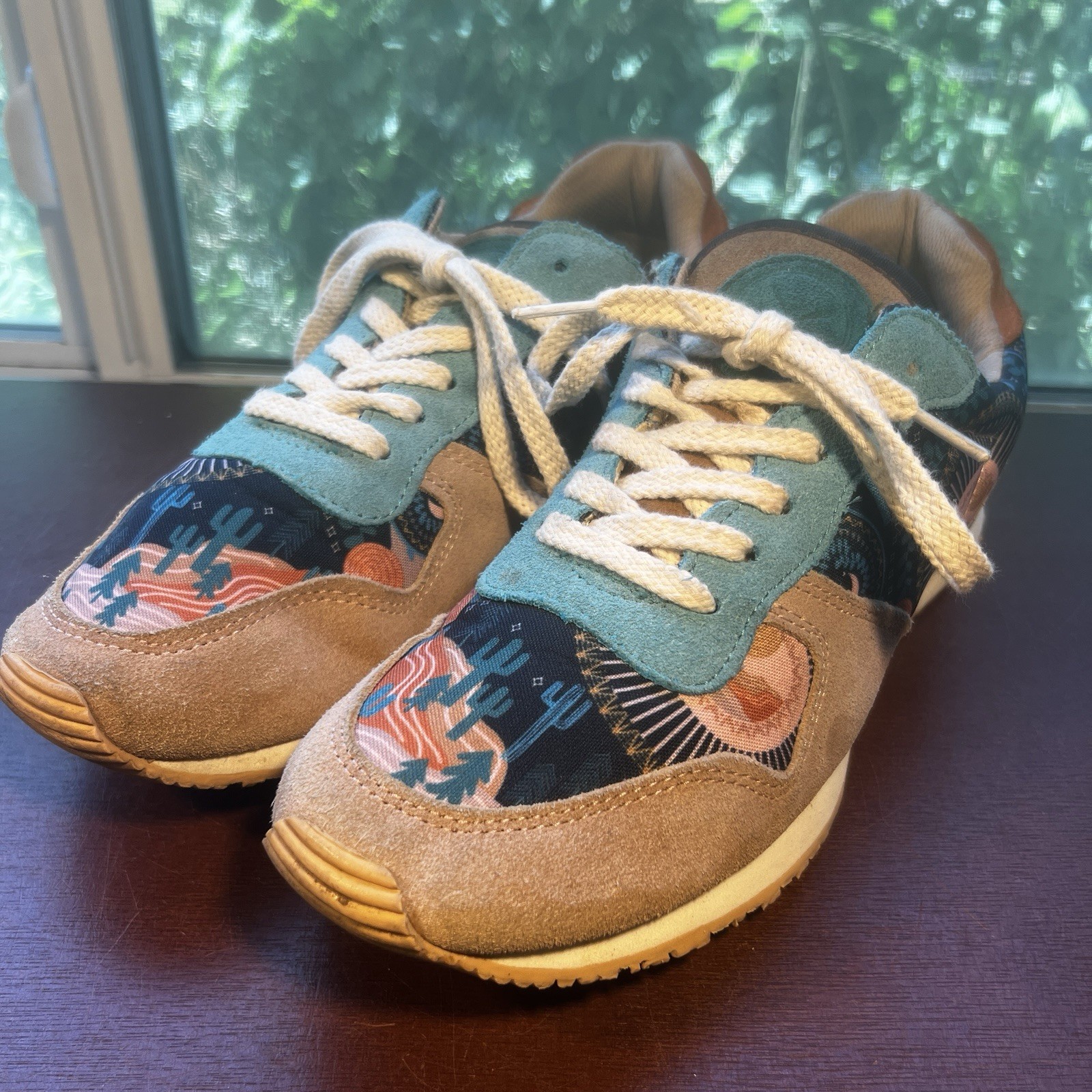 Inkkas Socorro Women’s Sz 11 Shoes Tan/Turquoise Leather Athletic Sneaker Cactus